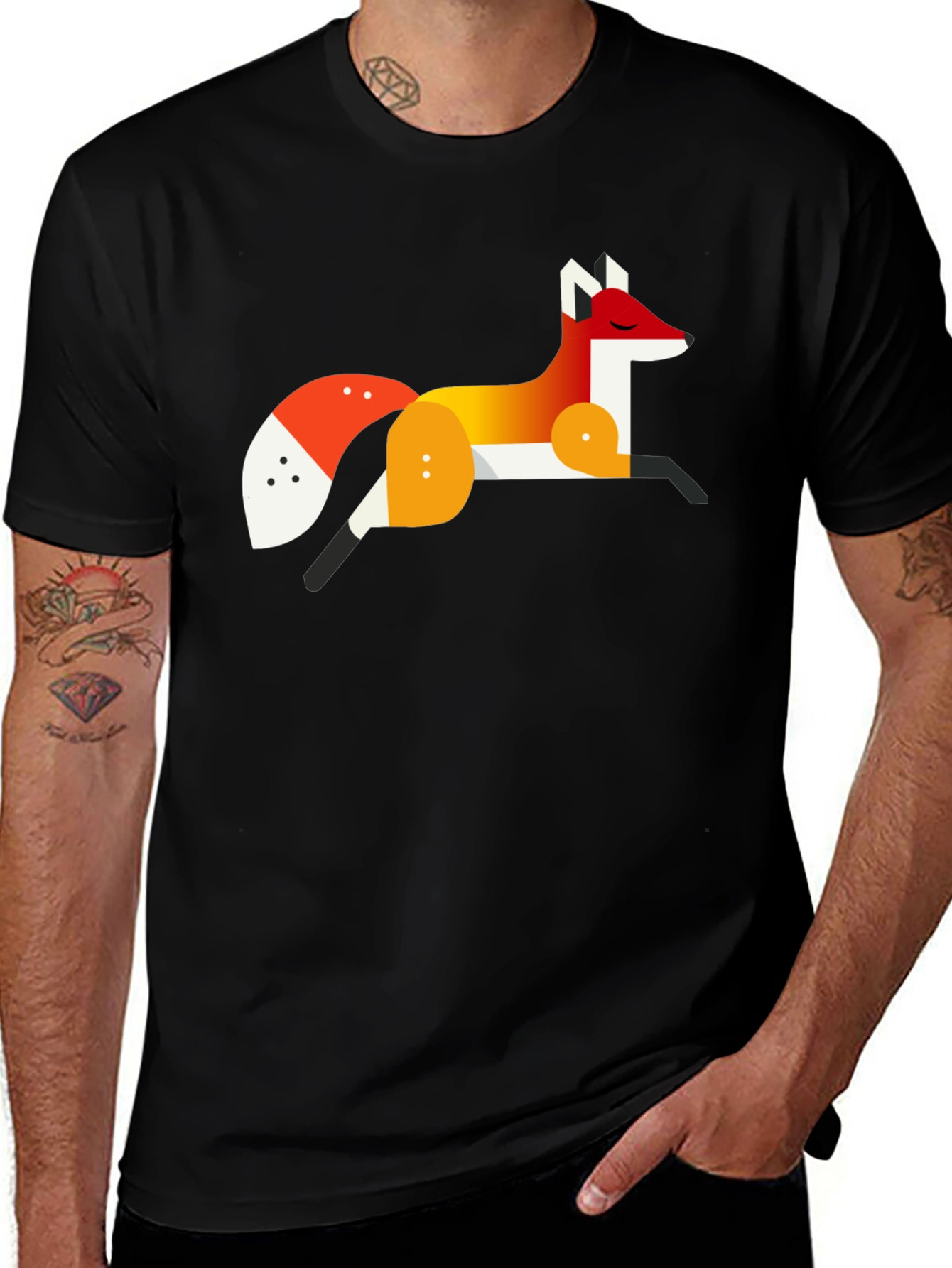 Variant 3 of Geometric Fox Graphic Tee - Stylish Men's Black T-Shirt