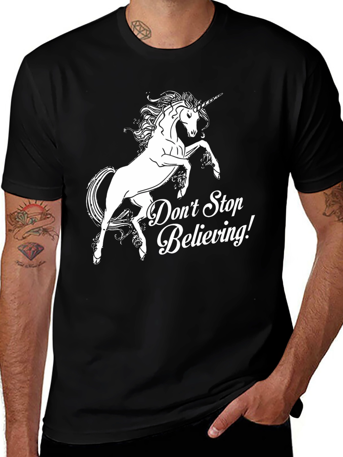 Variant 21 of Unicorn 'Don't Stop Believing!' Black T-Shirt
