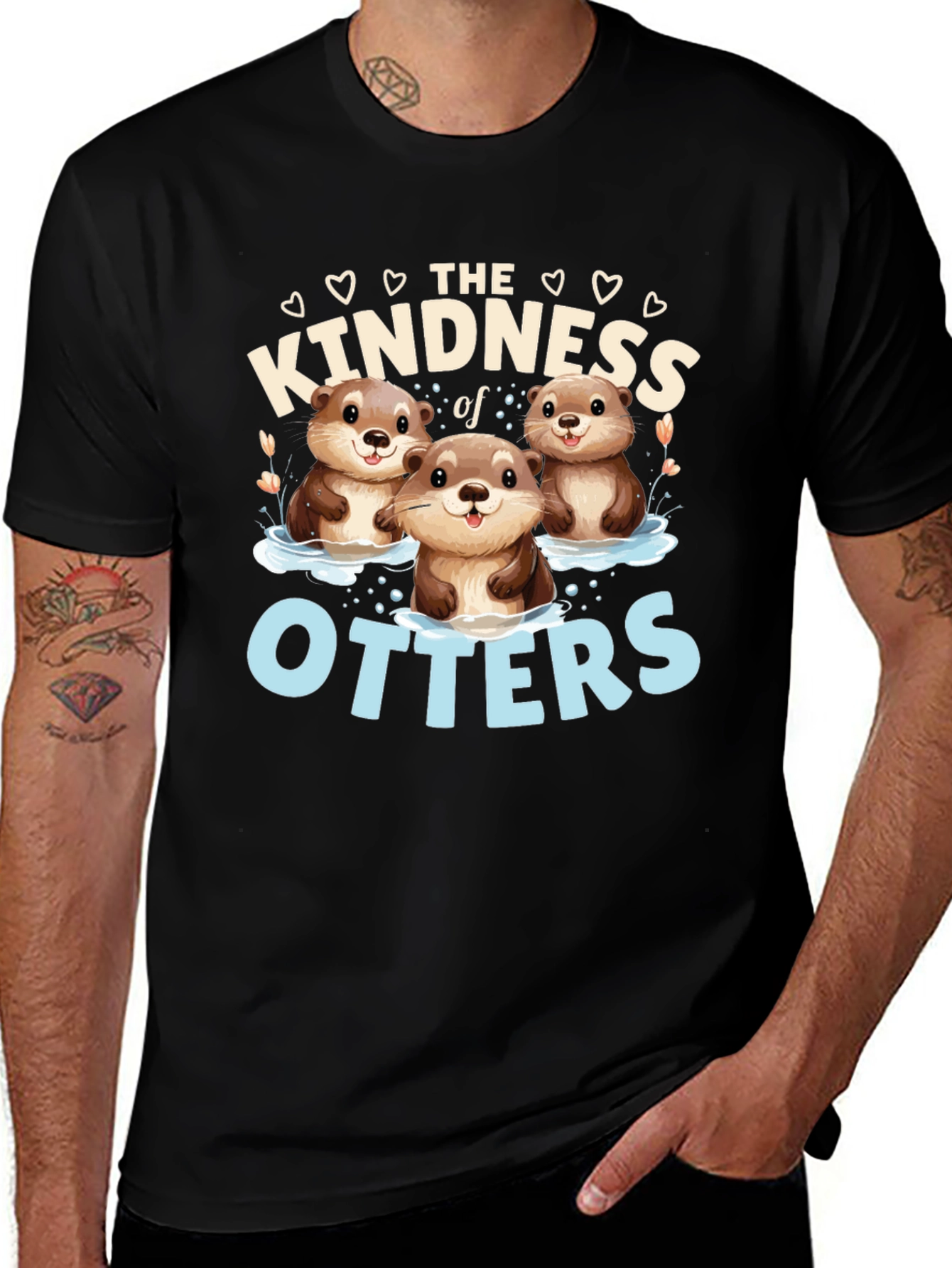 Black Kindness of Otters Graphic Tee - Unisex Soft Cotton main image