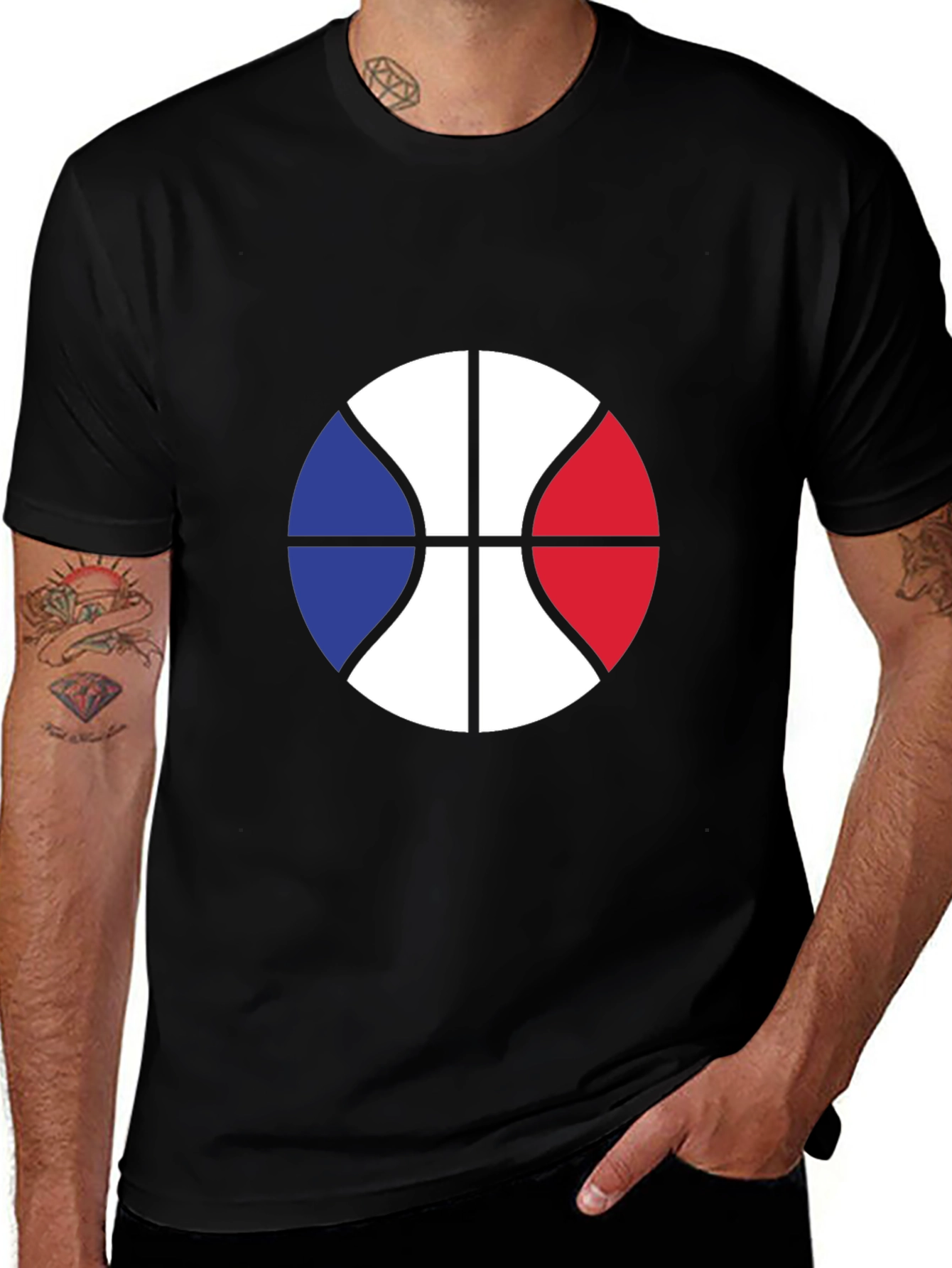 Variant 23 of French Basketball Graphic Tee - Black Cotton Blend