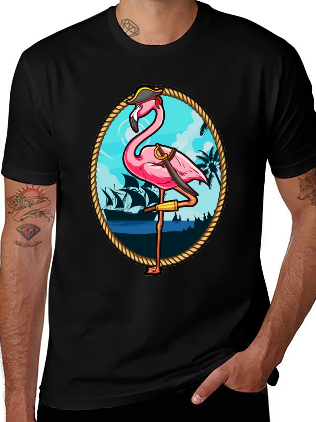 Variant 25 of Pirate Flamingo Graphic T-Shirt - Tropical Humor Tee