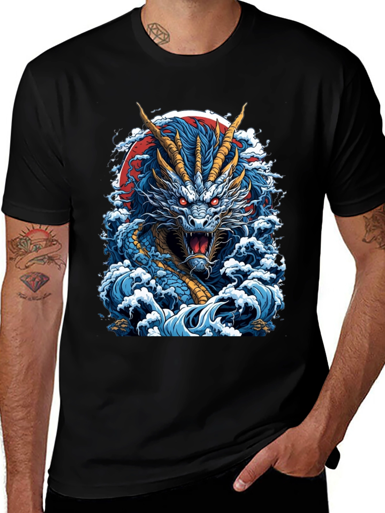 Variant 13 of Dragon Wave Graphic Print Black T-Shirt