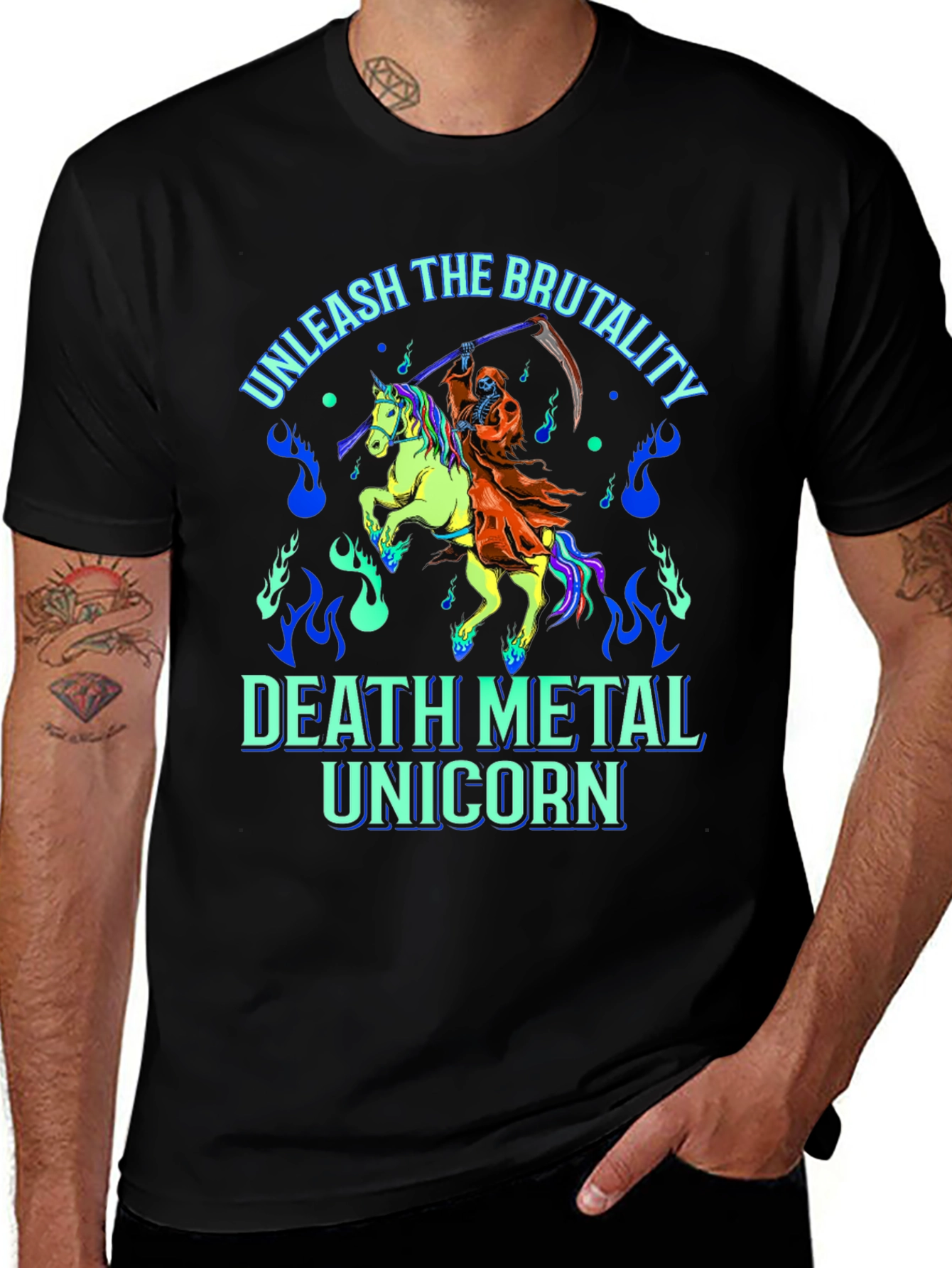 Variant 2 of Unleash the Brutality Death Metal Unicorn Graphic T-Shirt