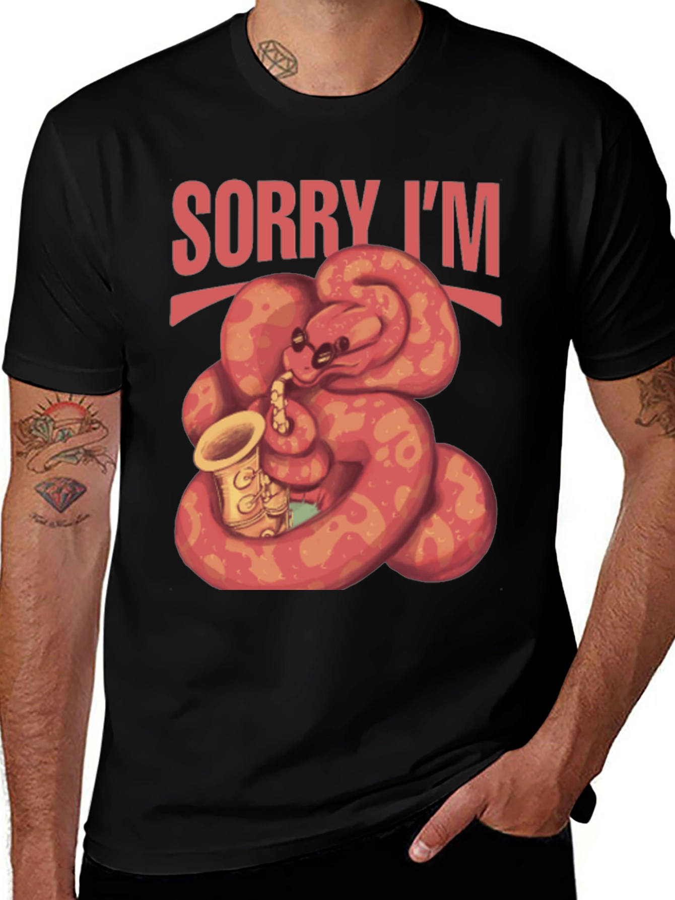 Variant 28 of Sorry I'm Late Snake Saxophone T-Shirt