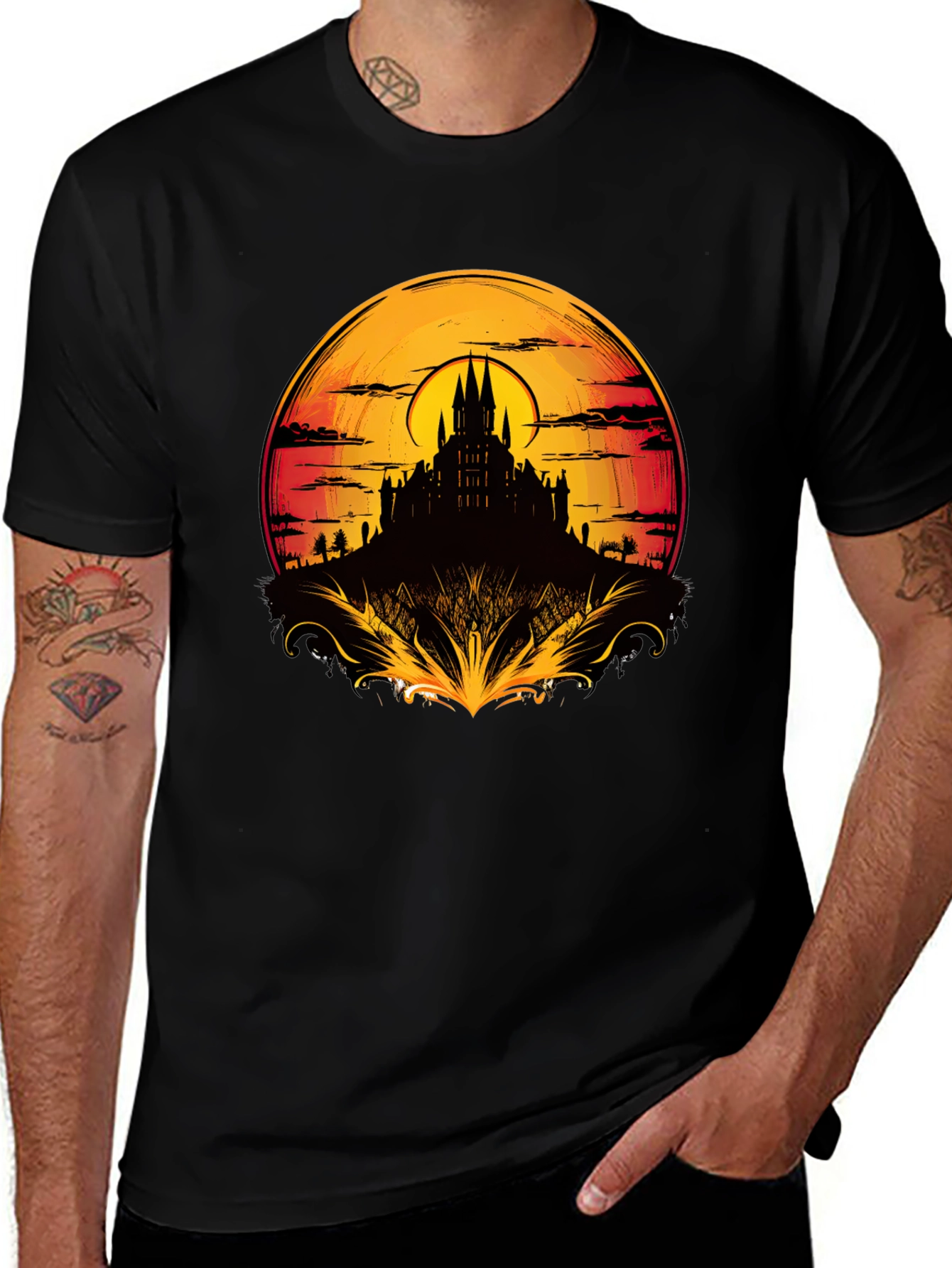 Medieval Castle Sunset Graphic Tee