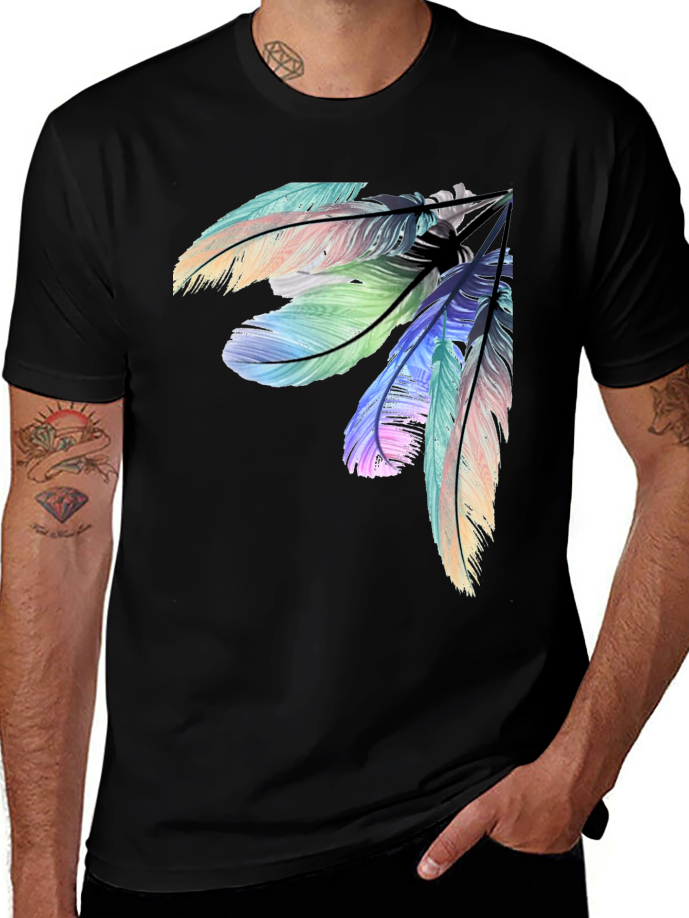 Variant 4 of Feather Graphic Black T-Shirt for Men