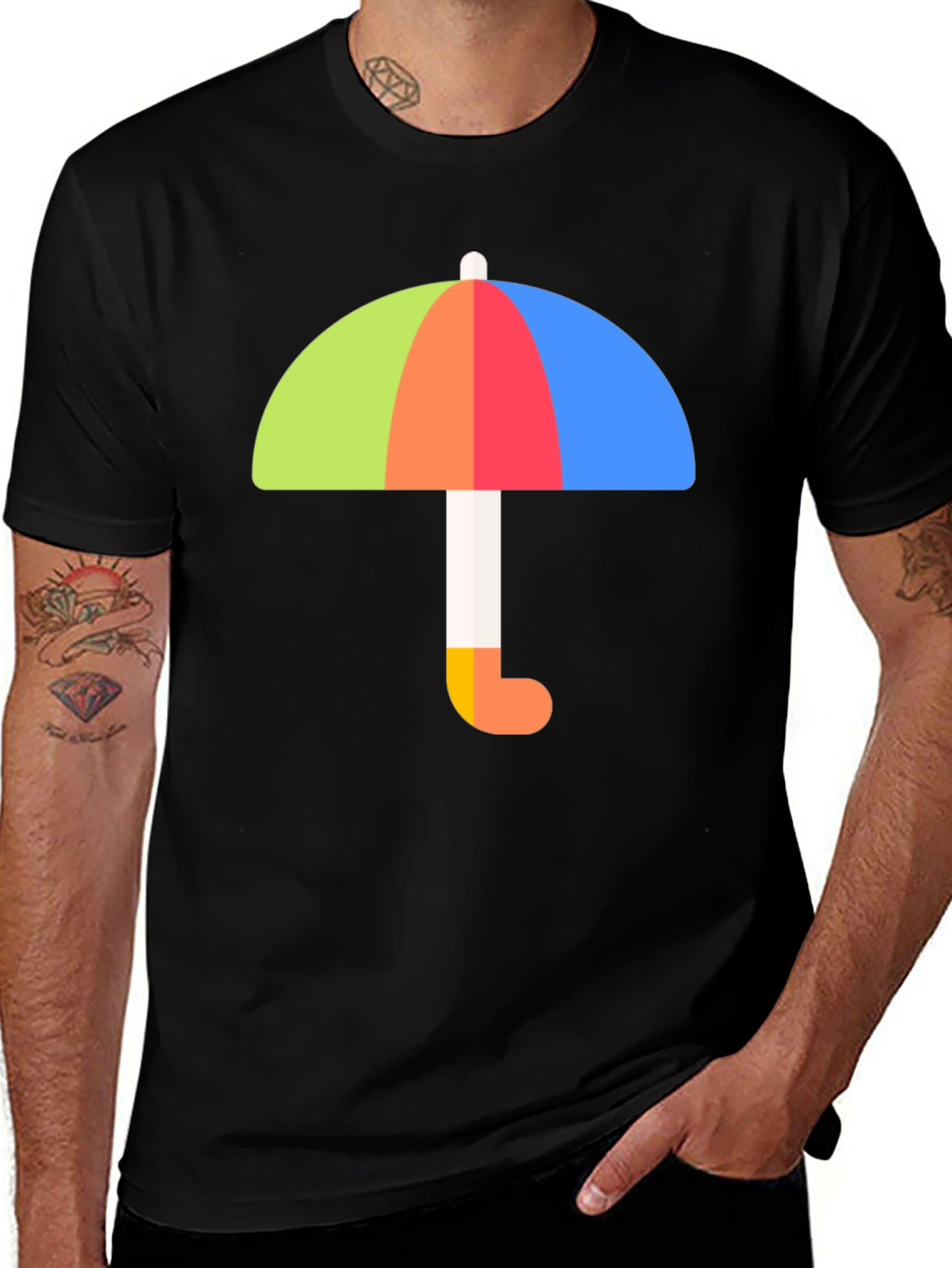 Colorful Umbrella Graphic Tee - Stylish Weather Protection
