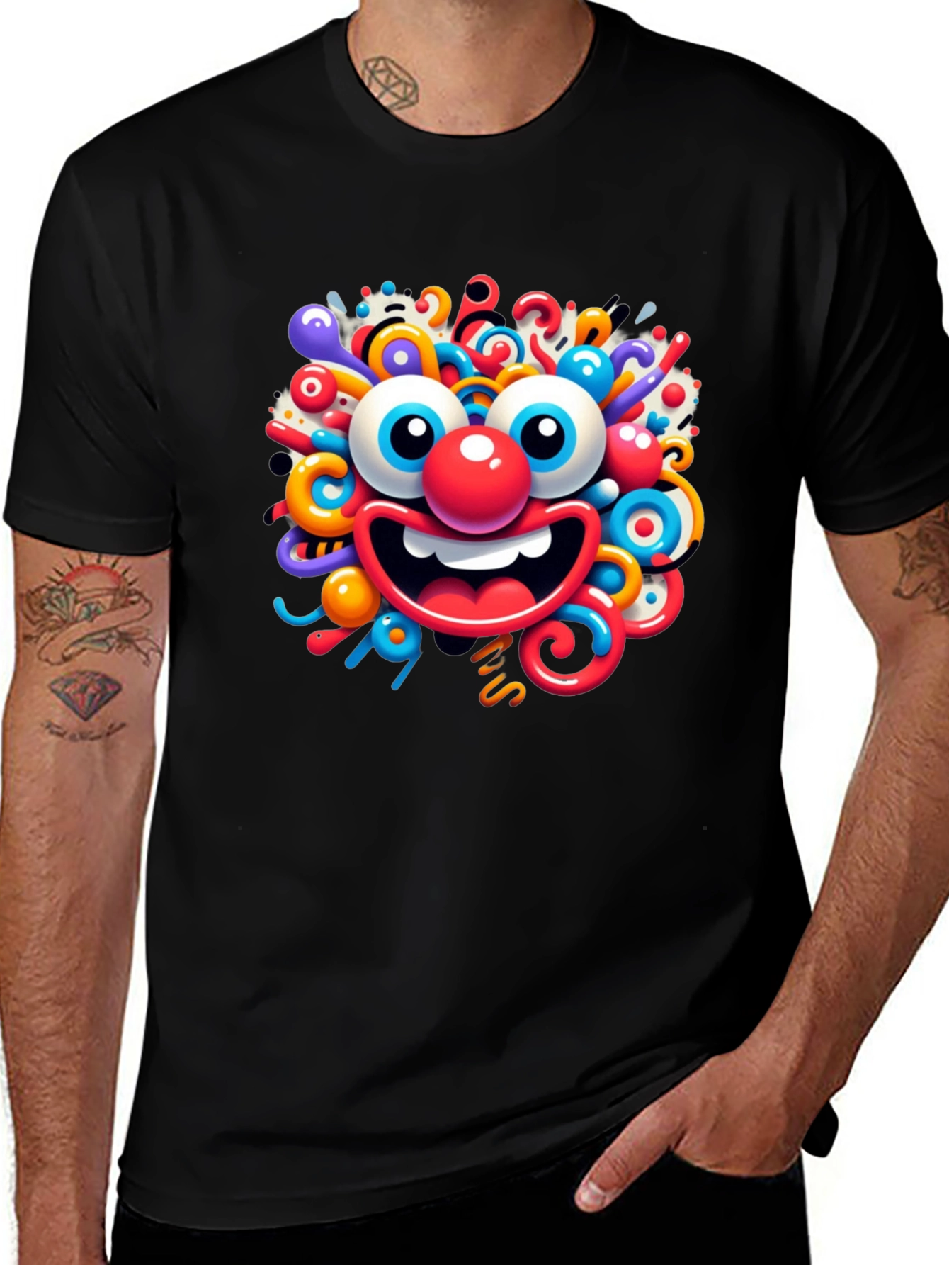 Variant 4 of Fun Cartoon Face Black T-Shirt