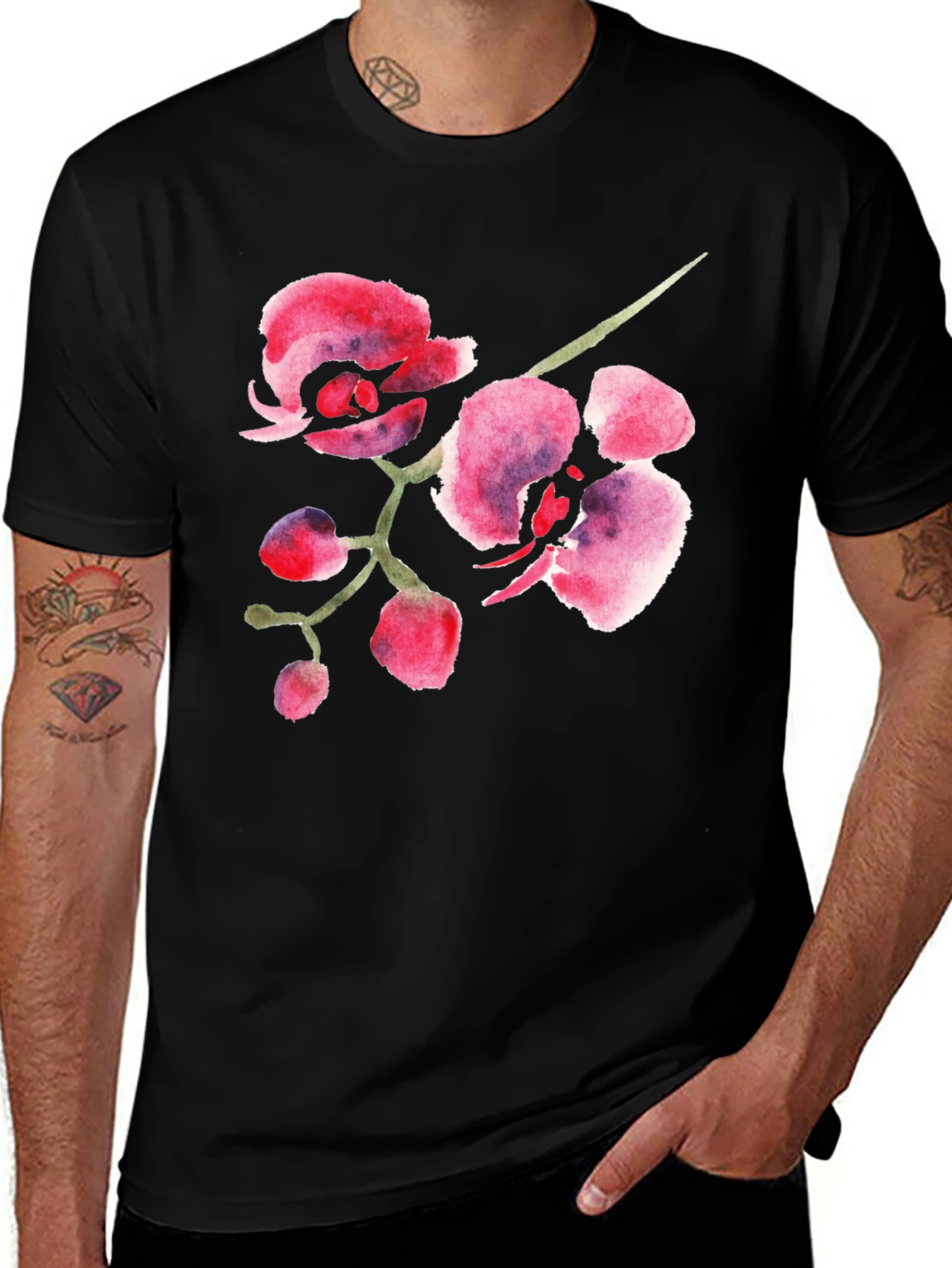 Variant 16 of Watercolor Orchid T-Shirt - Black