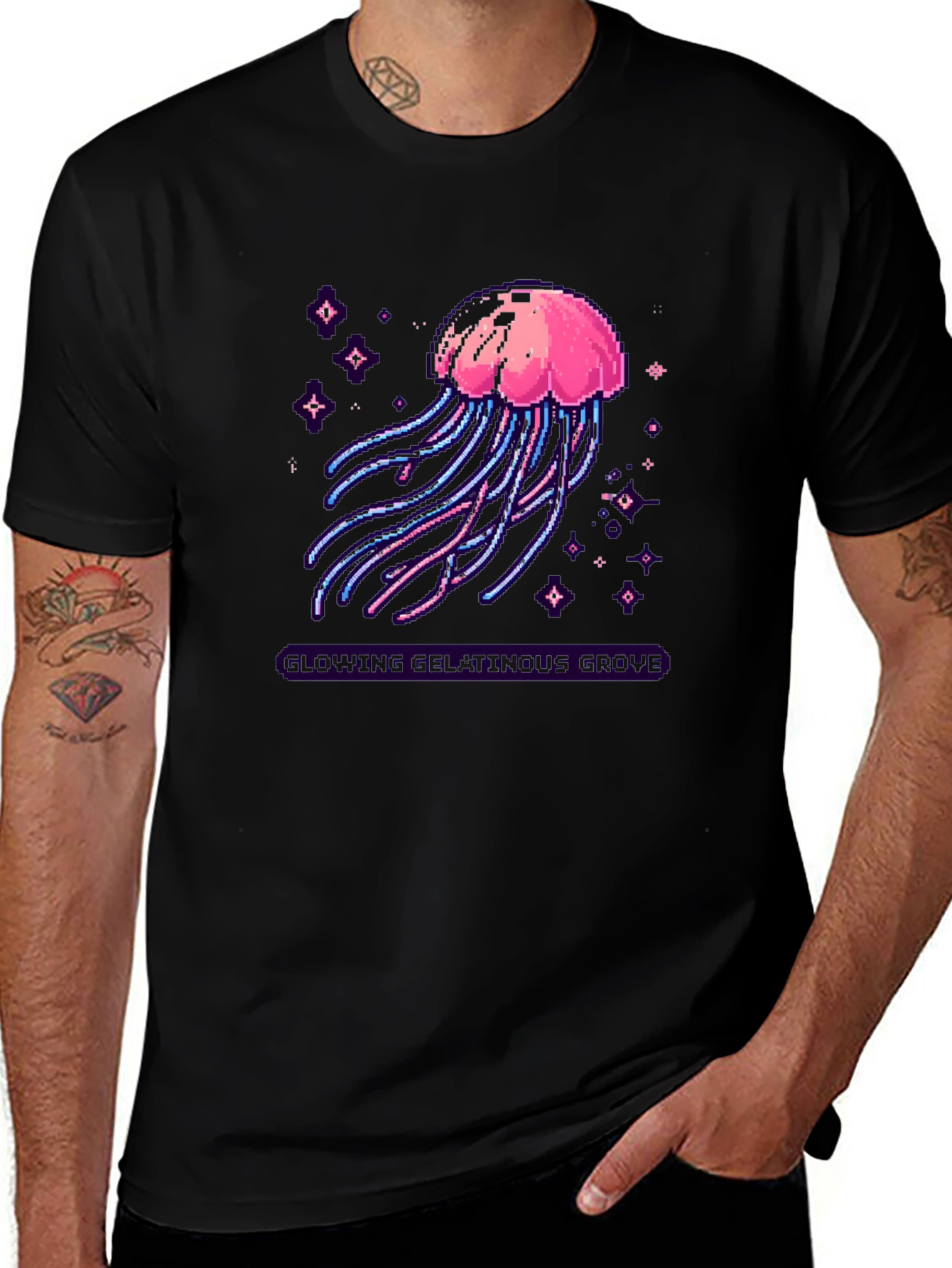 Variant 21 of Pixel Jellyfish Graphic Tee - Black Cotton Blend