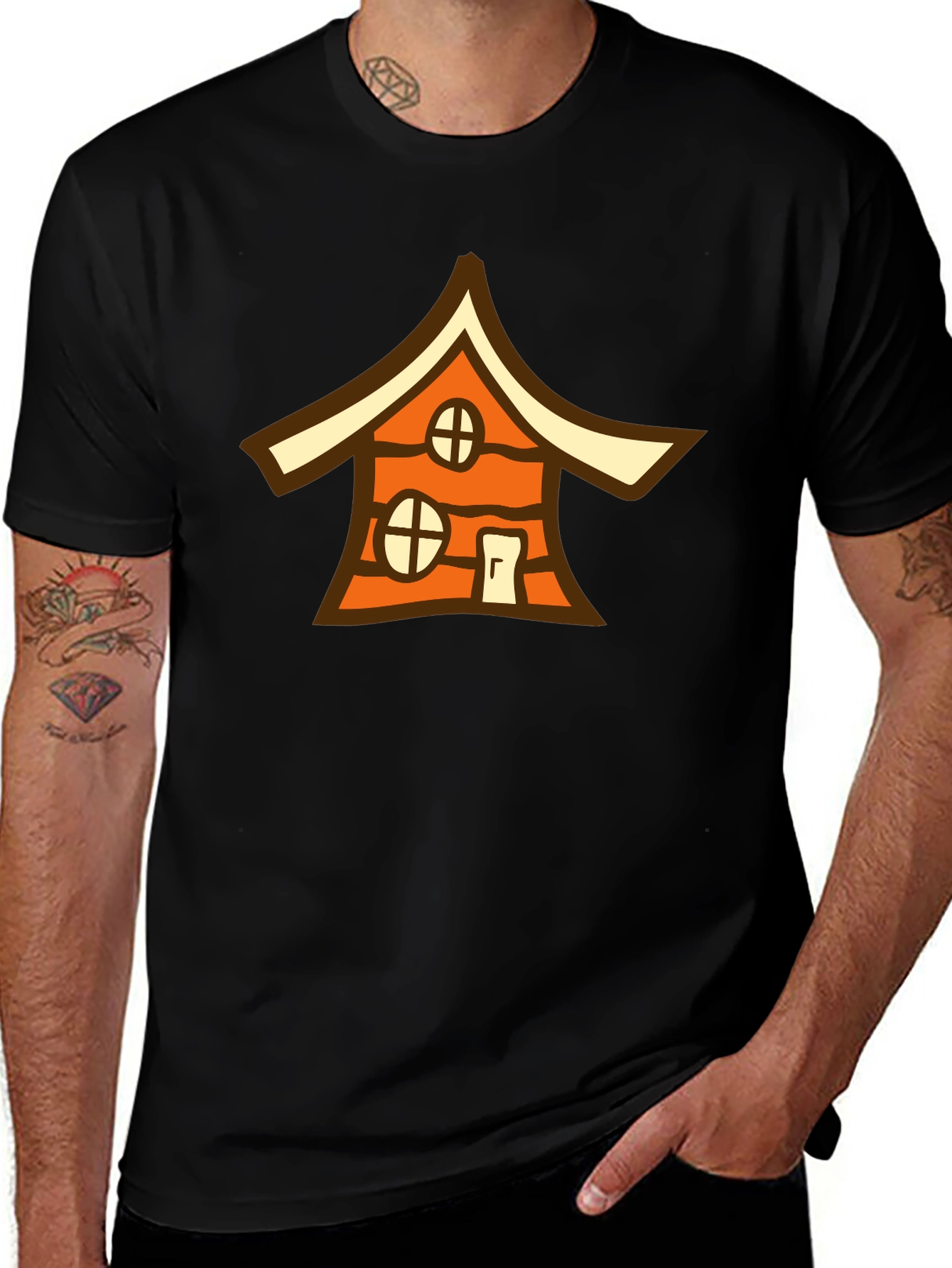 Variant 5 of Cartoon House Graphic Black T-Shirt