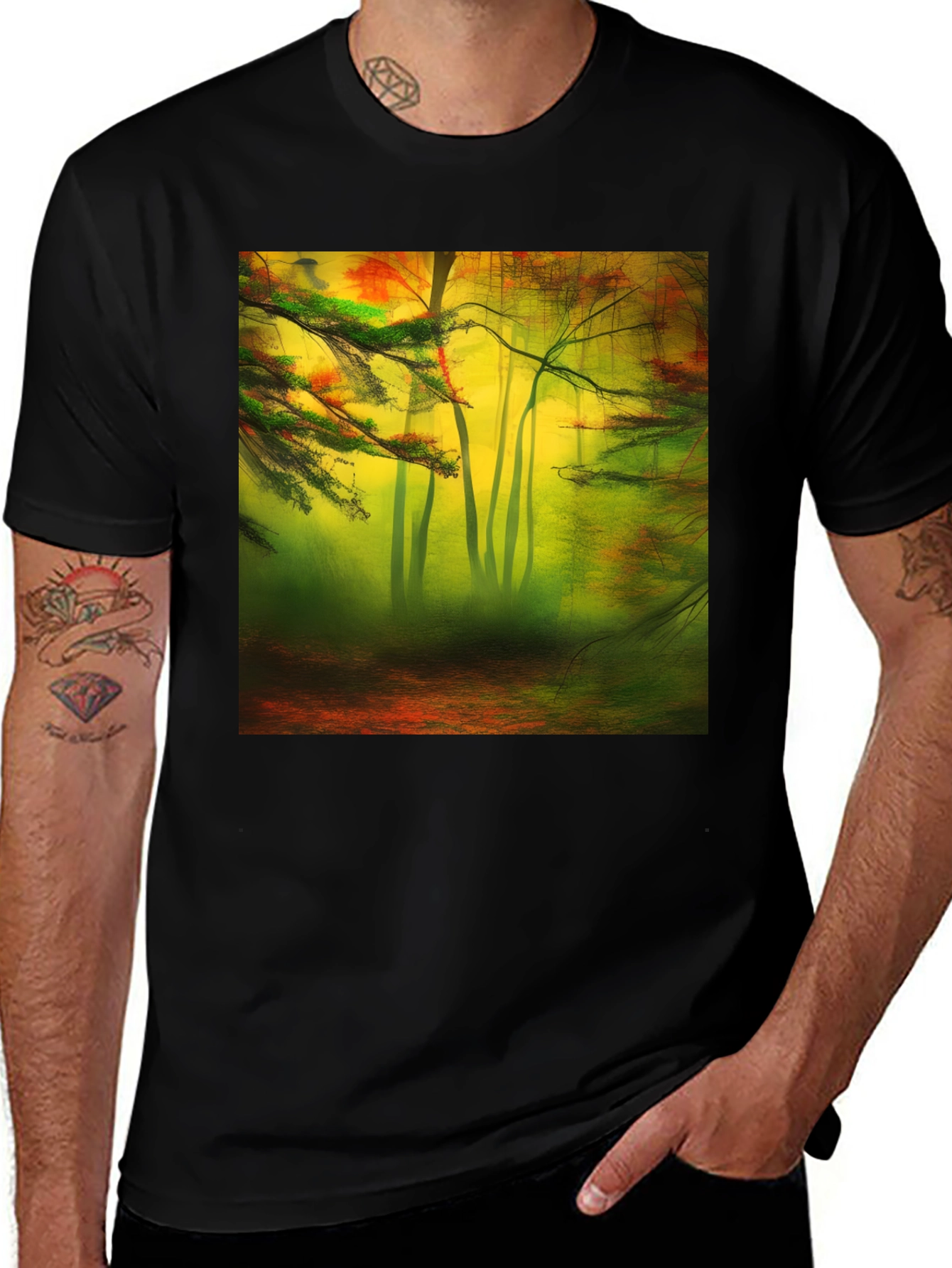 Variant 6 of Abstract Forest Print Black T-Shirt