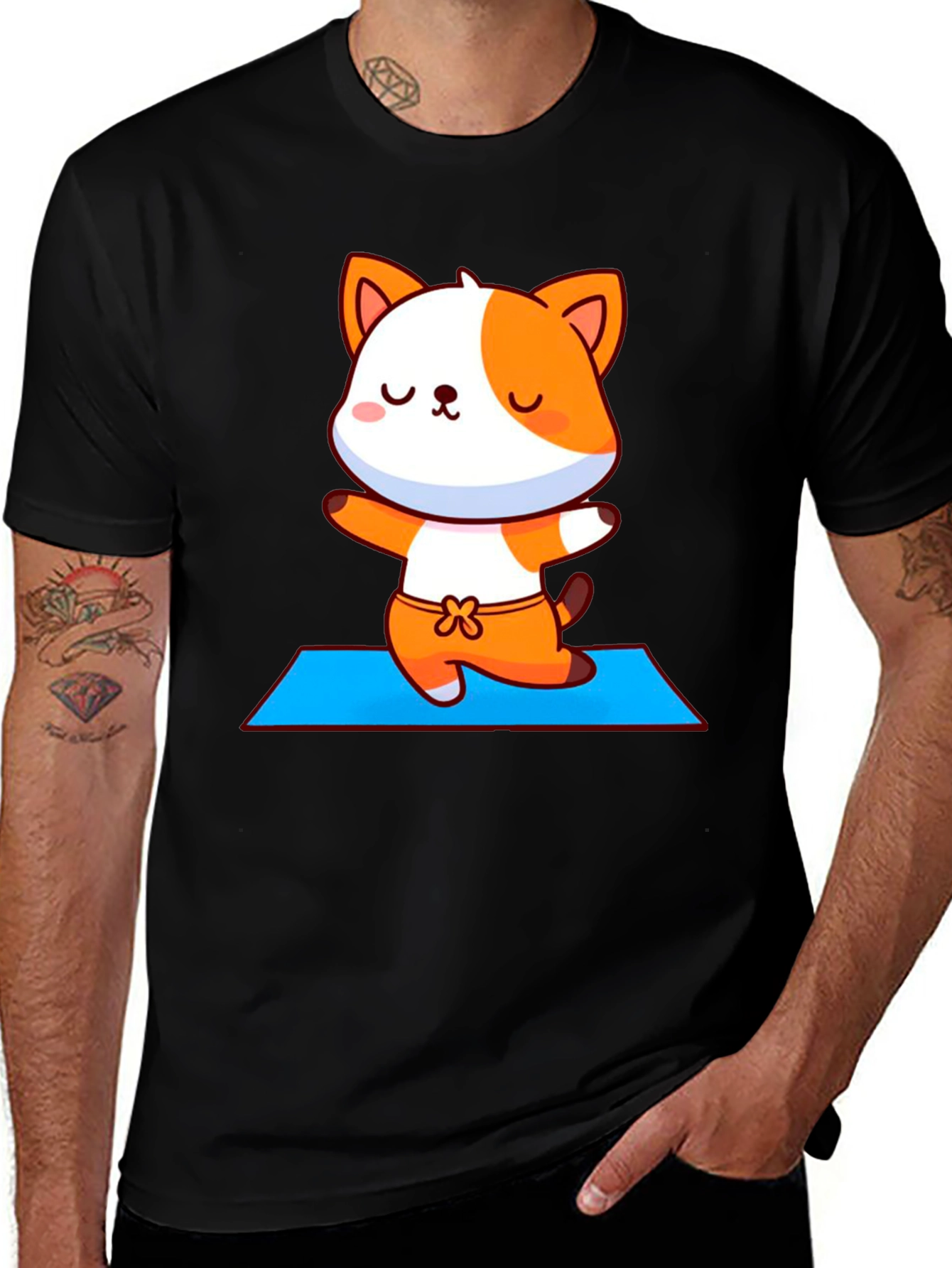 Variant 26 of Cute Yoga Cat Unisex Black T-Shirt