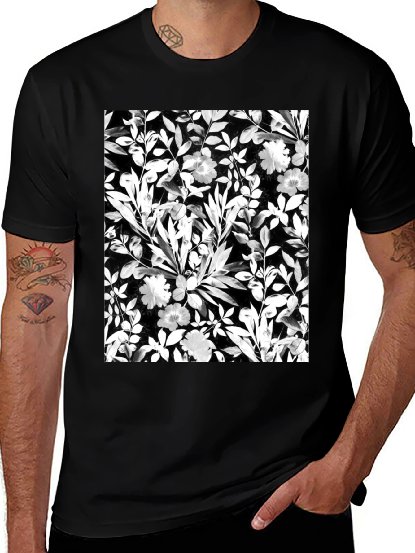 Variant 5 of Floral Print Black T-Shirt