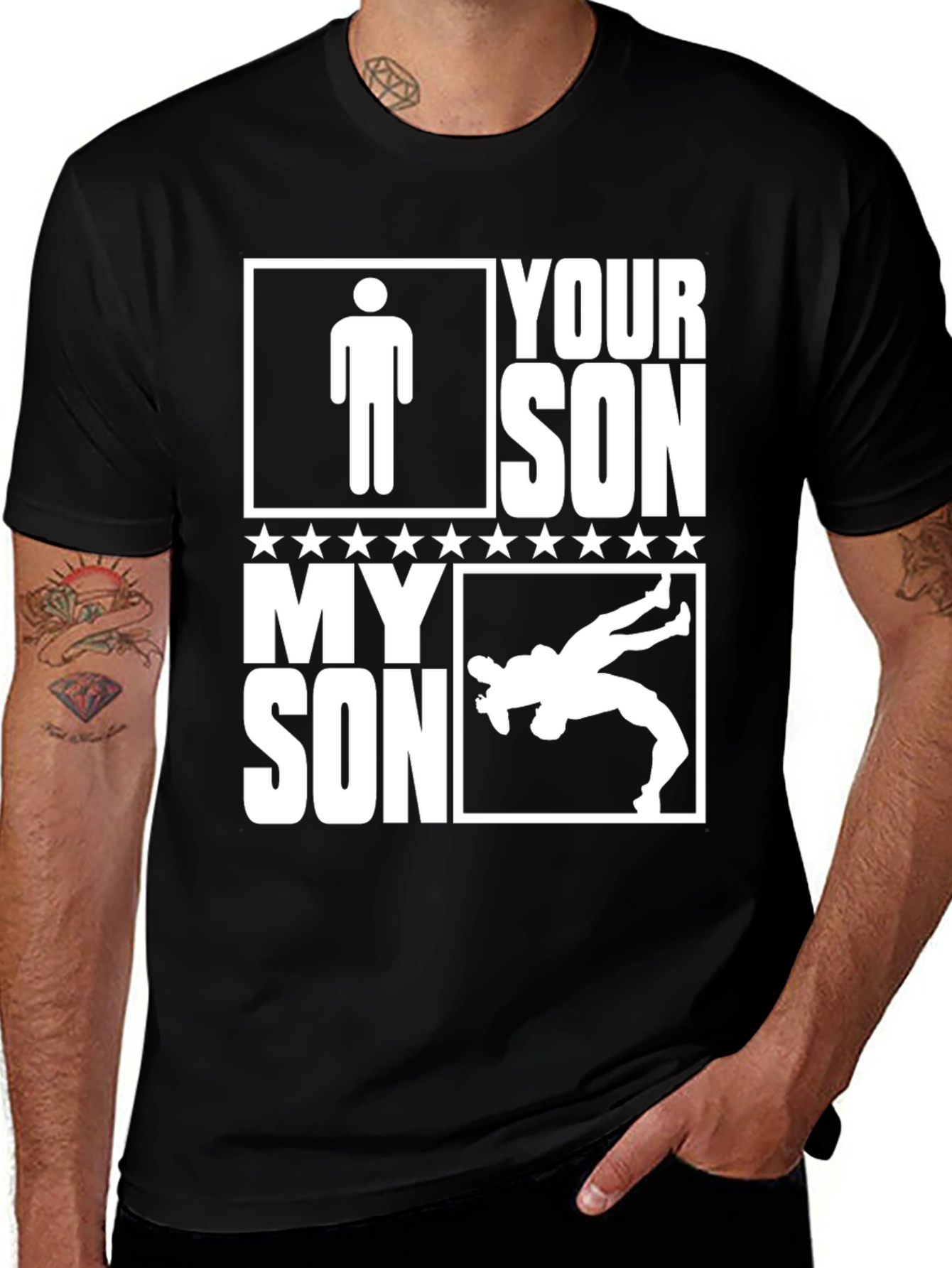 Variant 21 of Your Son My Son Wrestler Graphic Tee - Black Cotton
