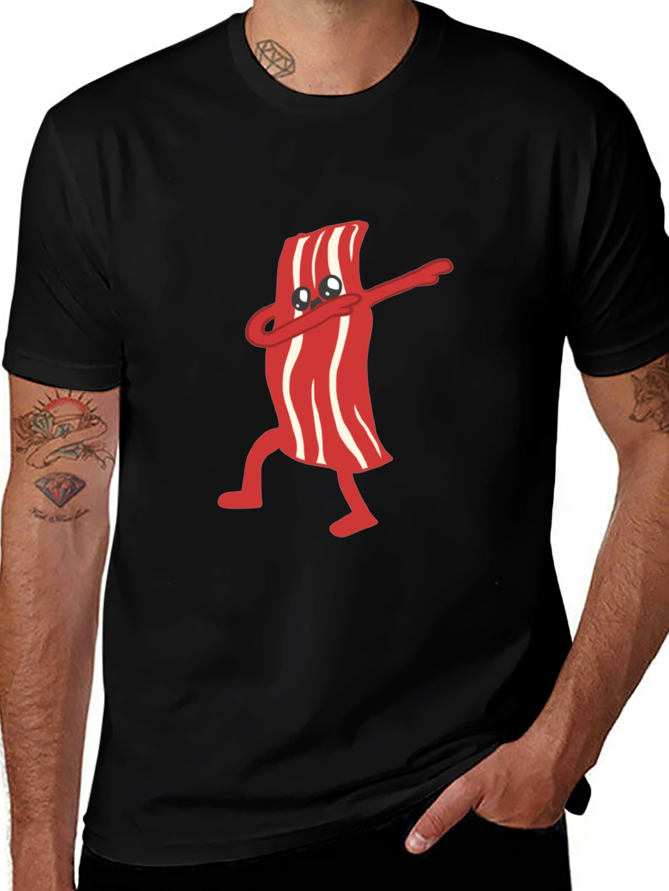 Variant 21 of Dabbing Bacon Graphic Tee - Black T-Shirt