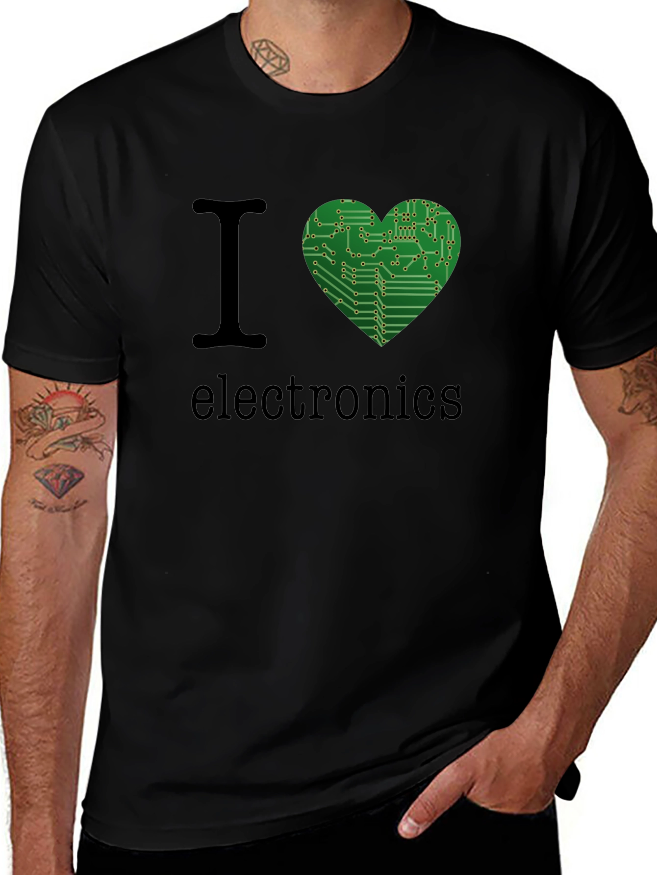 Variant 9 of I Heart Electronics T-Shirt - Circuit Board Design