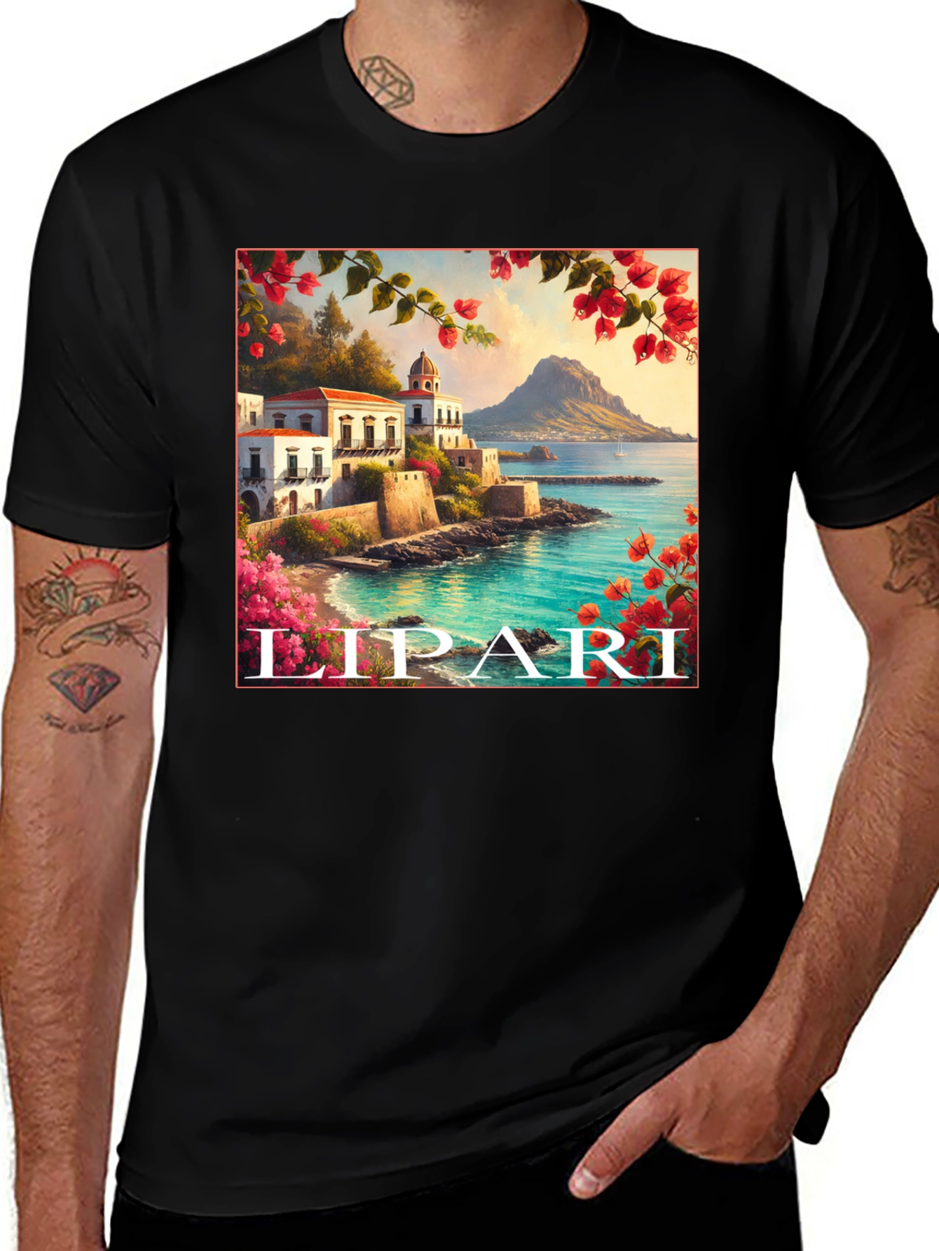 Lipari Island Graphic Tee - Black