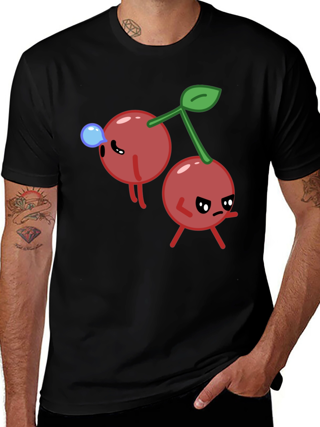 Variant 29 of Funny Cherry Cartoon Black T-Shirt