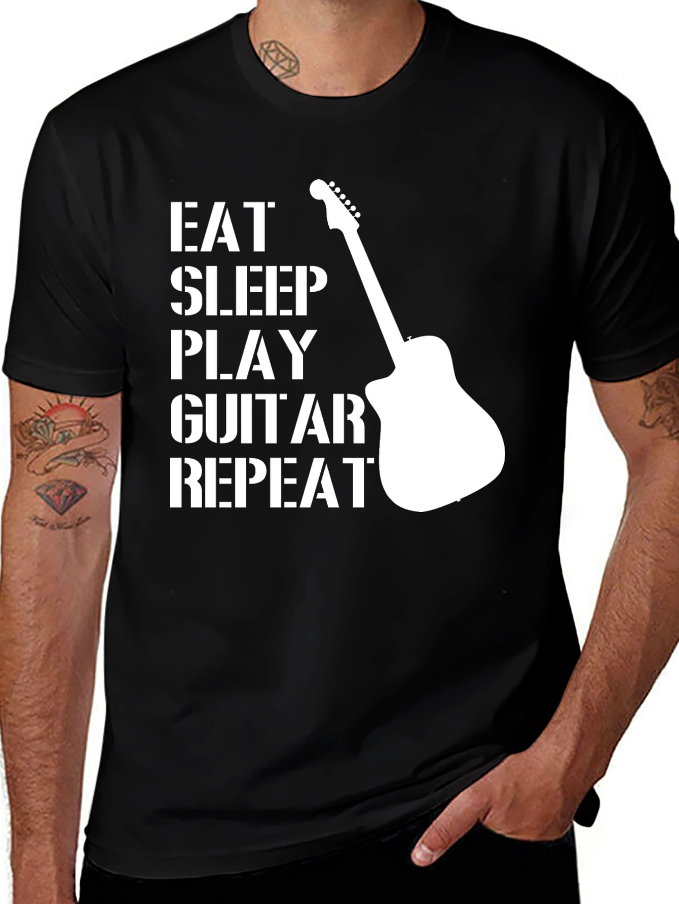 Variant 22 of Eat Sleep Play Guitar Repeat Black T-Shirt
