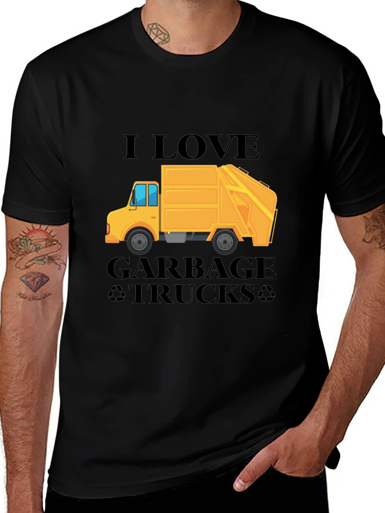Variant 18 of I Love Garbage Trucks T-Shirt - Black Crew Neck Tee