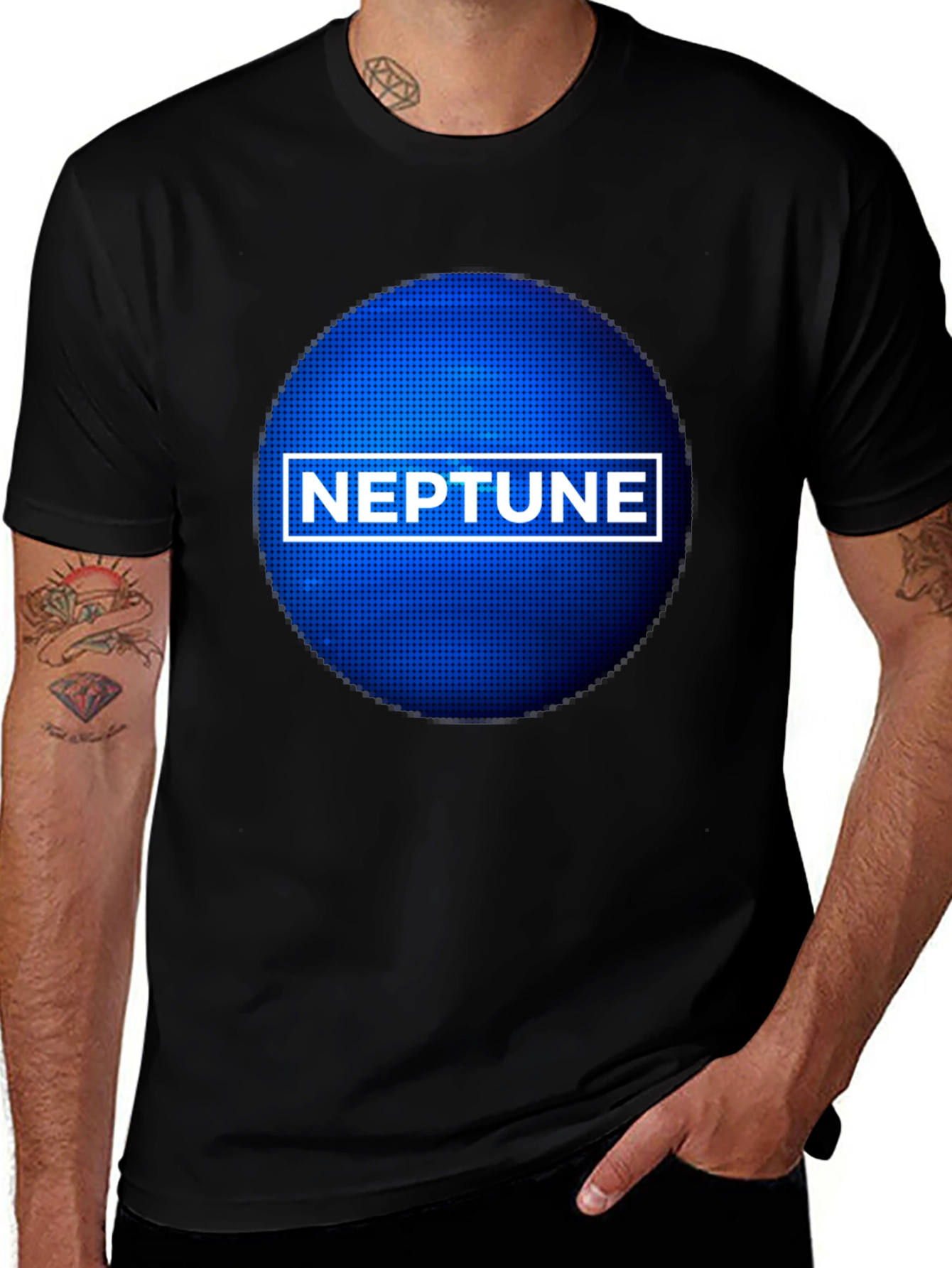 Neptune Planet Graphic Tee - Black Crewneck