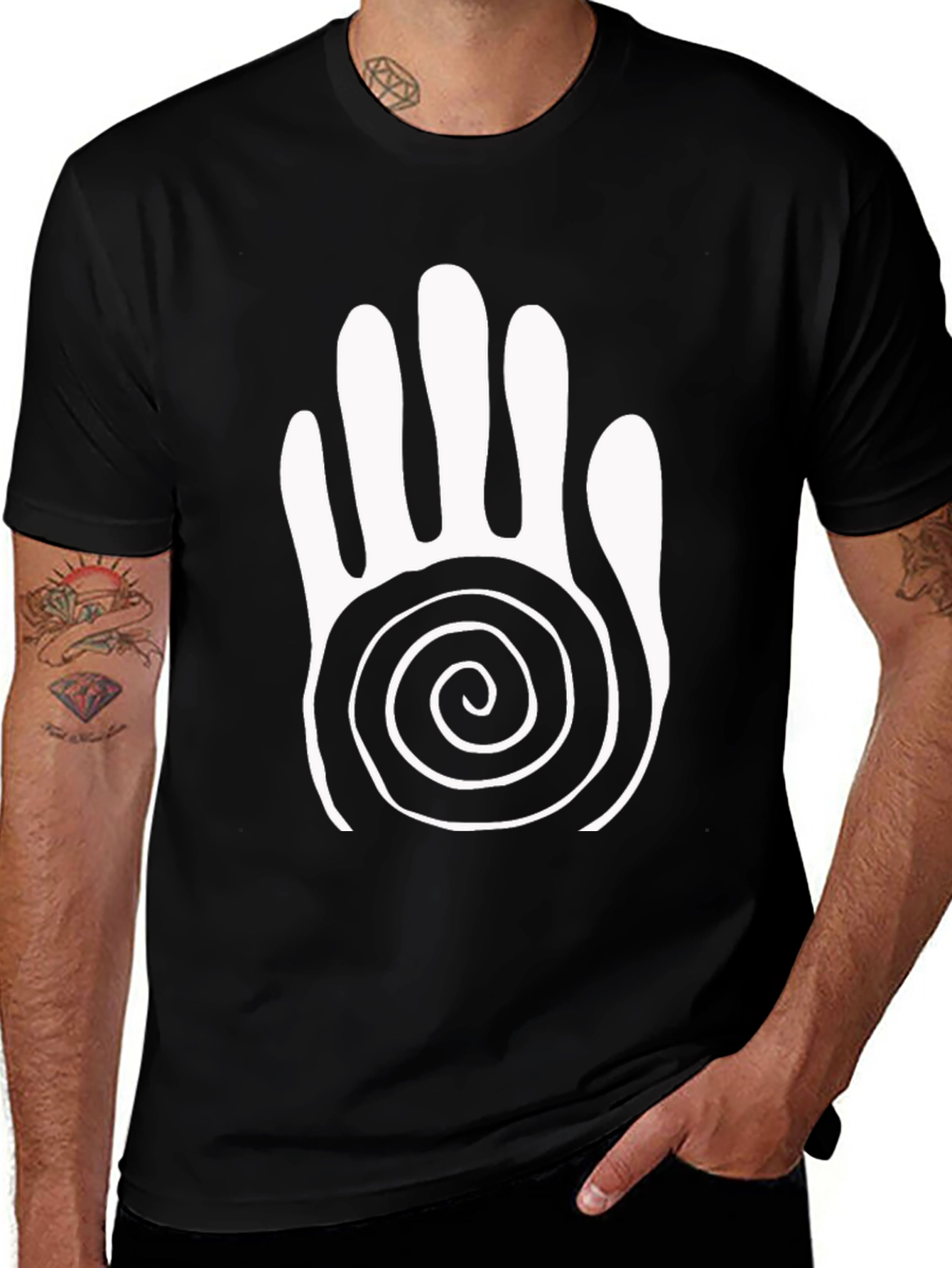 Variant 4 of Spiral Hand Graphic Tee - Black Cotton Comfort