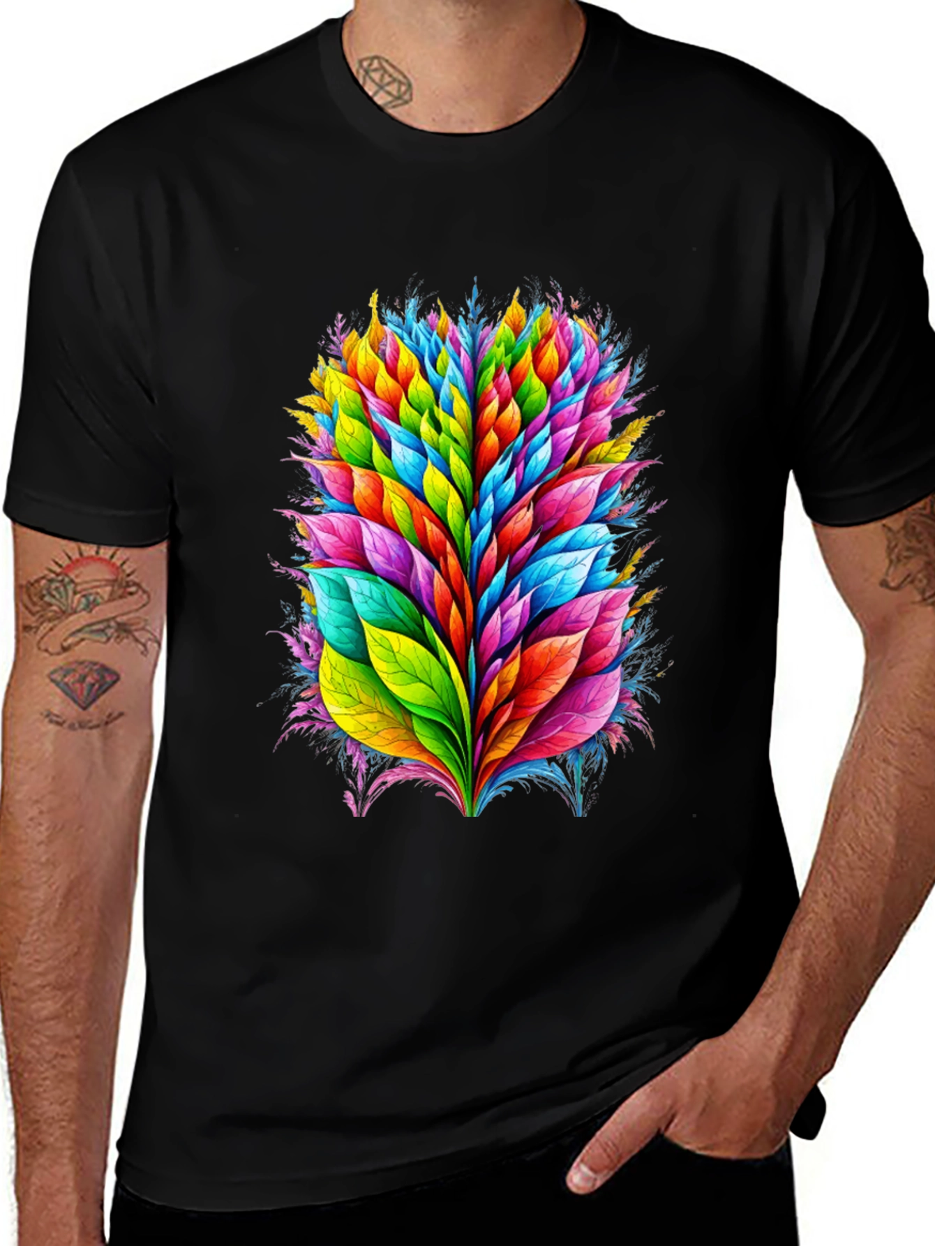 Variant 5 of Vibrant Leaf Burst Graphic Tee - Black