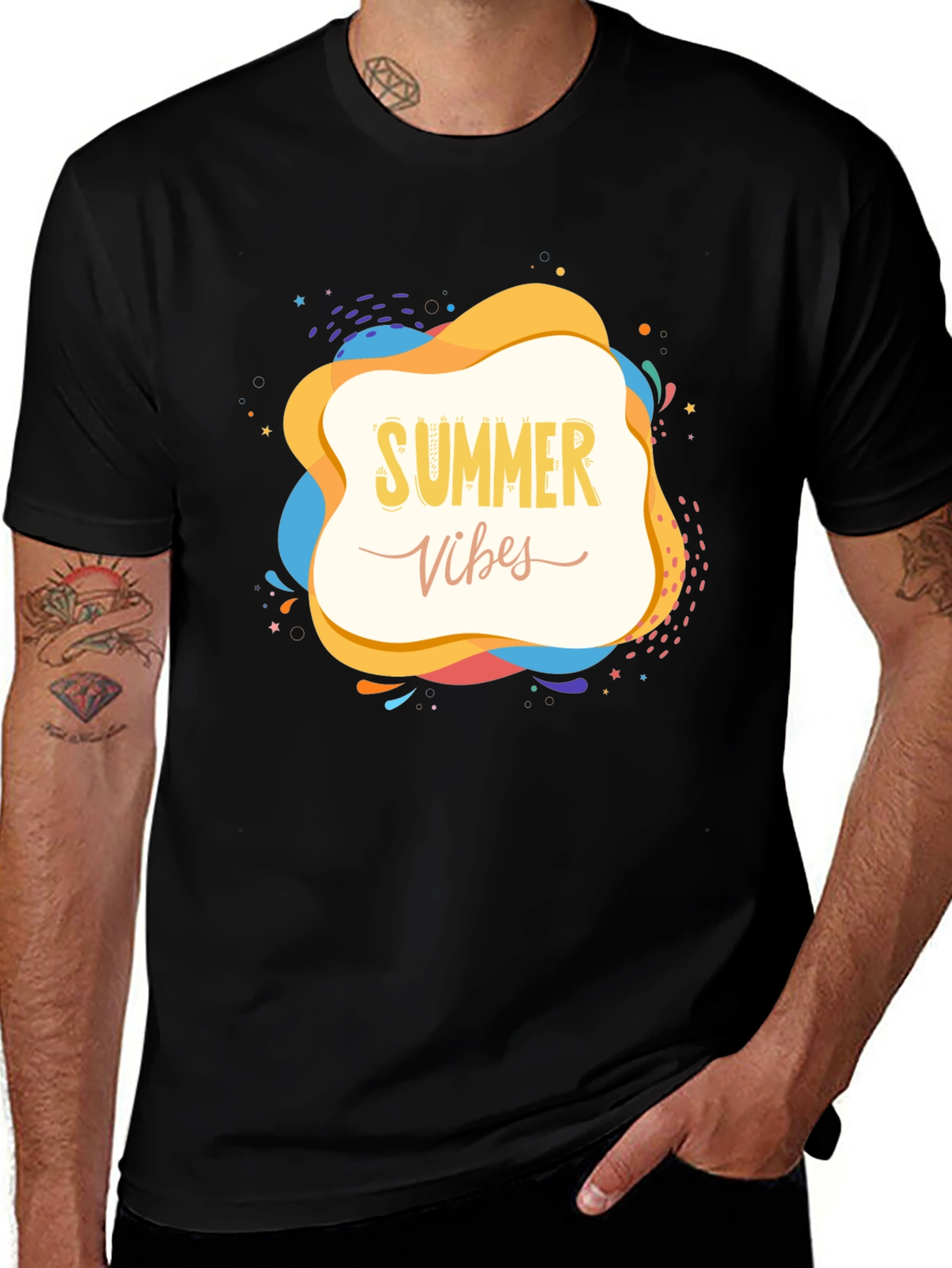 Variant 22 of Summer Vibes Graphic Tee - Trendy Black T-Shirt
