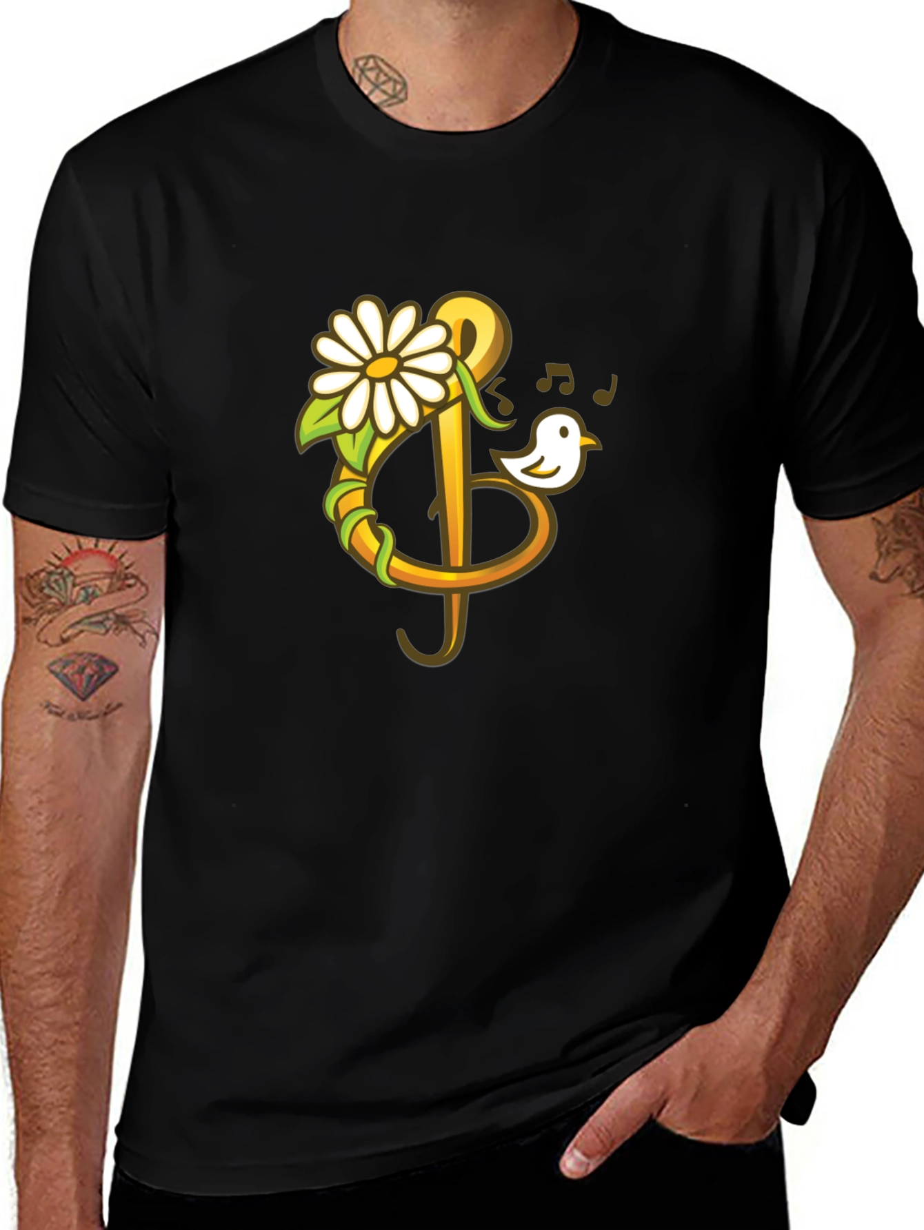 Variant 24 of Musical Flower Bird Black T-Shirt