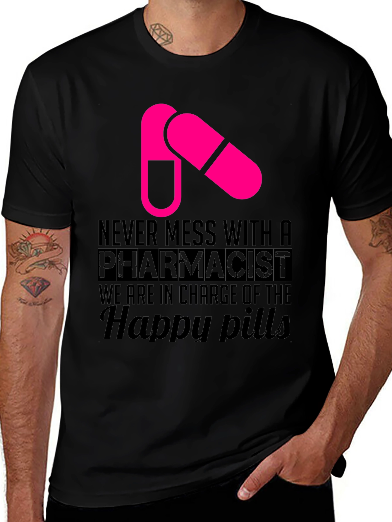 Variant 27 of Pharmacist 'Happy Pills' Graphic T-Shirt - Black