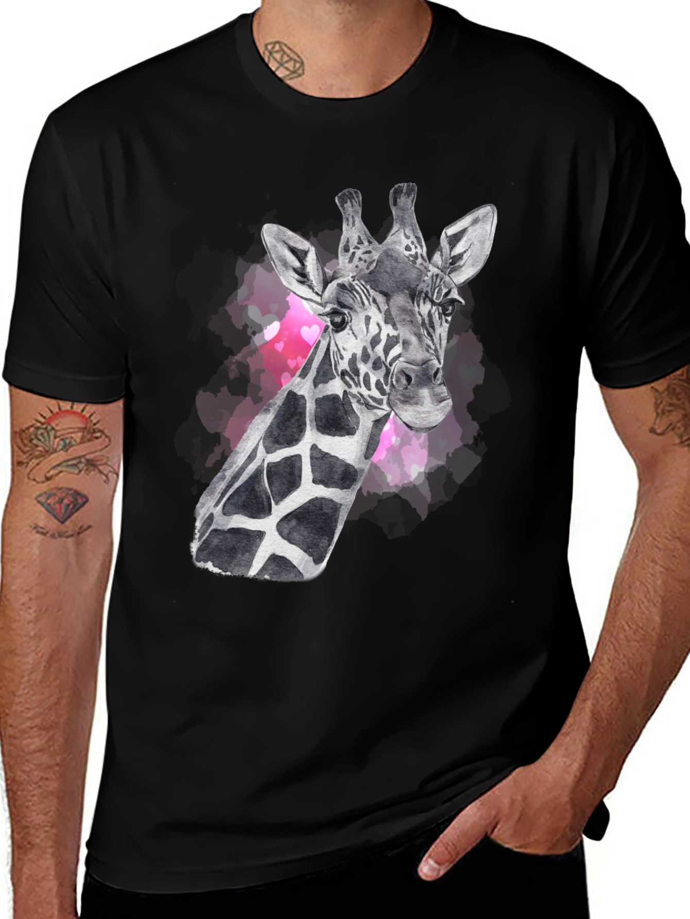Variant 11 of Giraffe Portrait Graphic Tee - Black