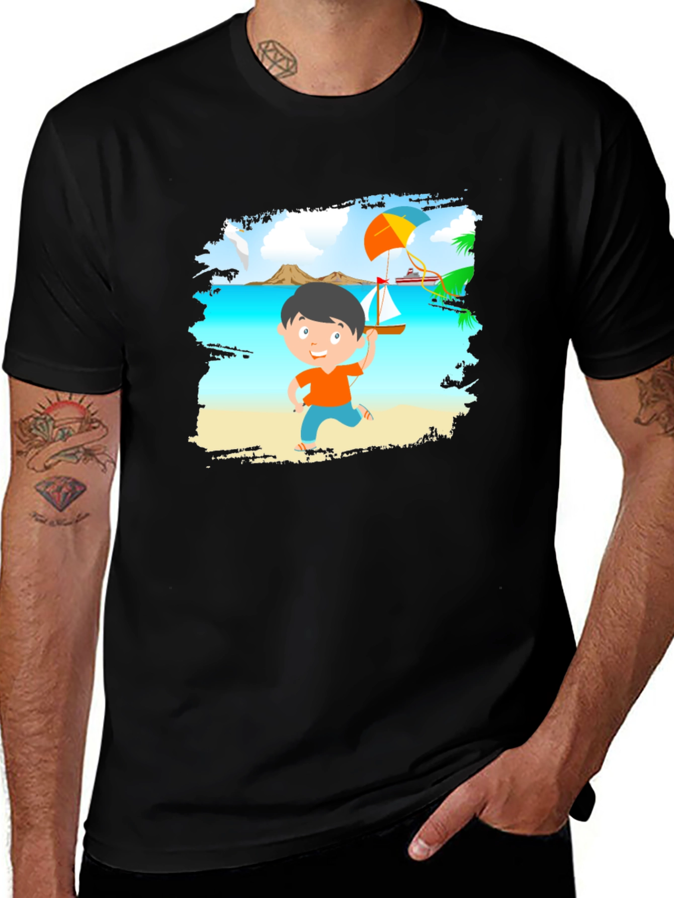 Variant 12 of Cartoon Beach Boy Black T-Shirt