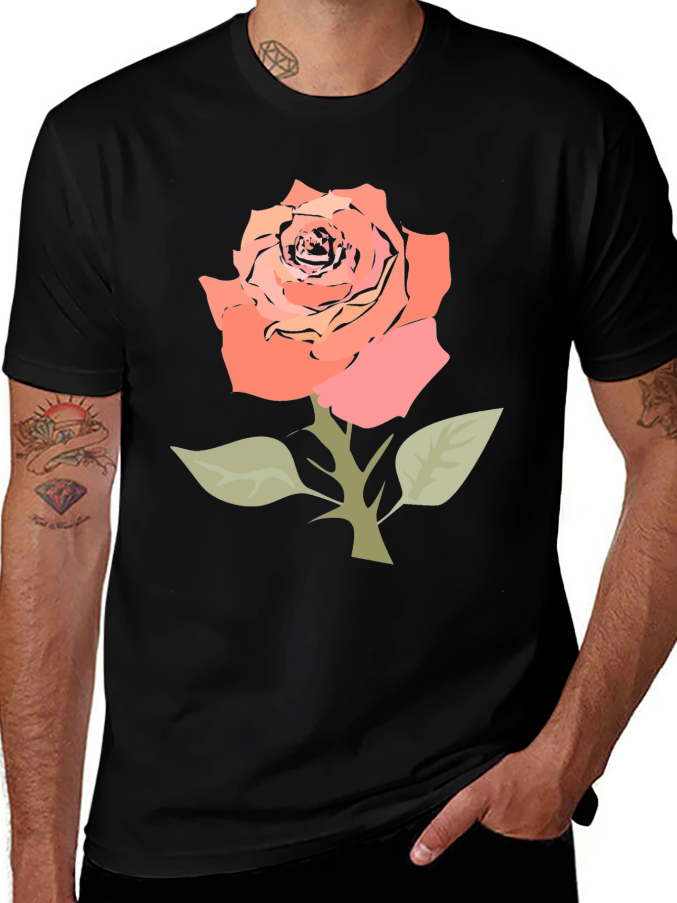 Variant 4 of Black Rose Graphic Tee - Stylish Floral T-Shirt