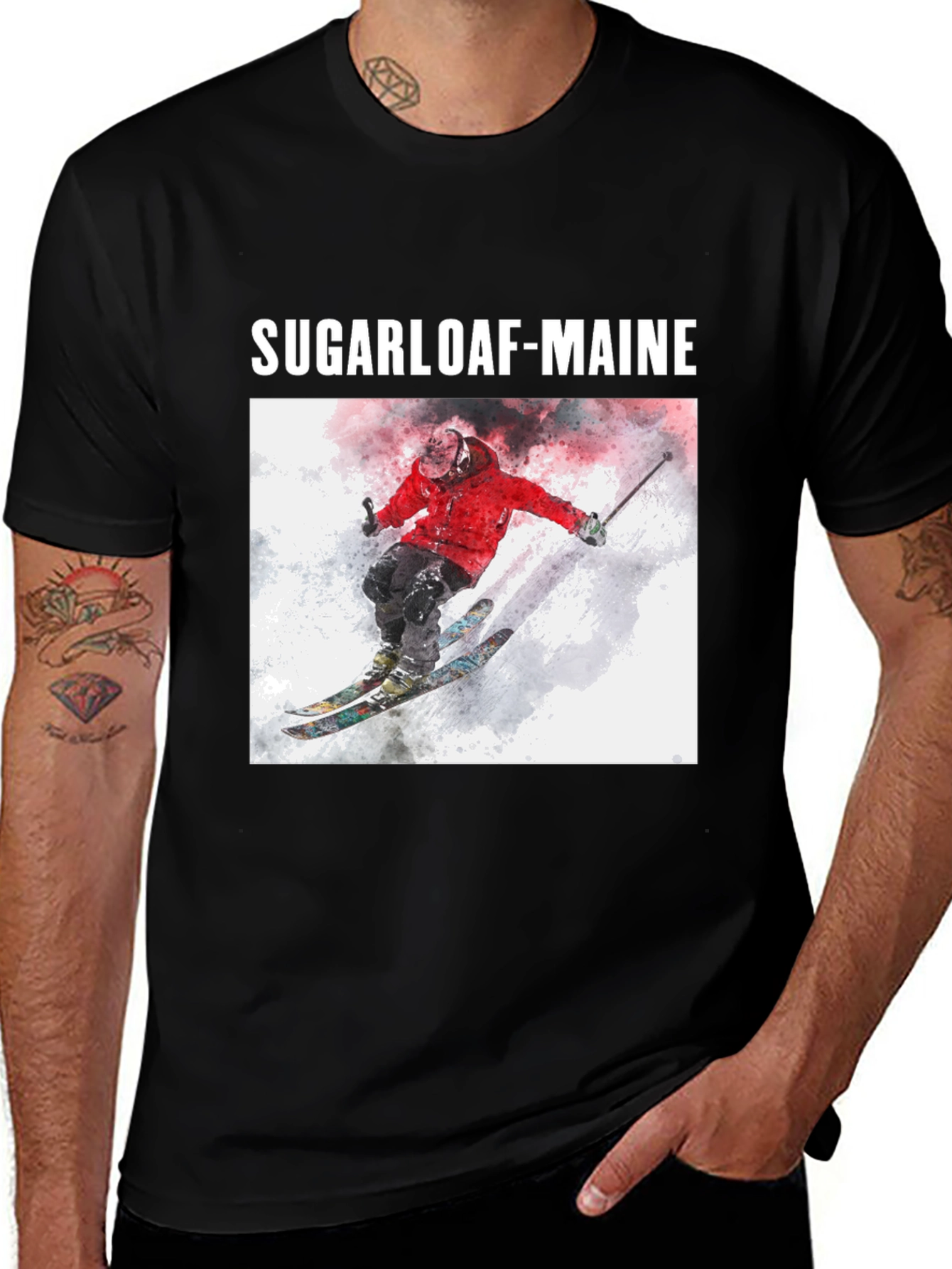 Sugarloaf Maine Skiing T-Shirt - Black