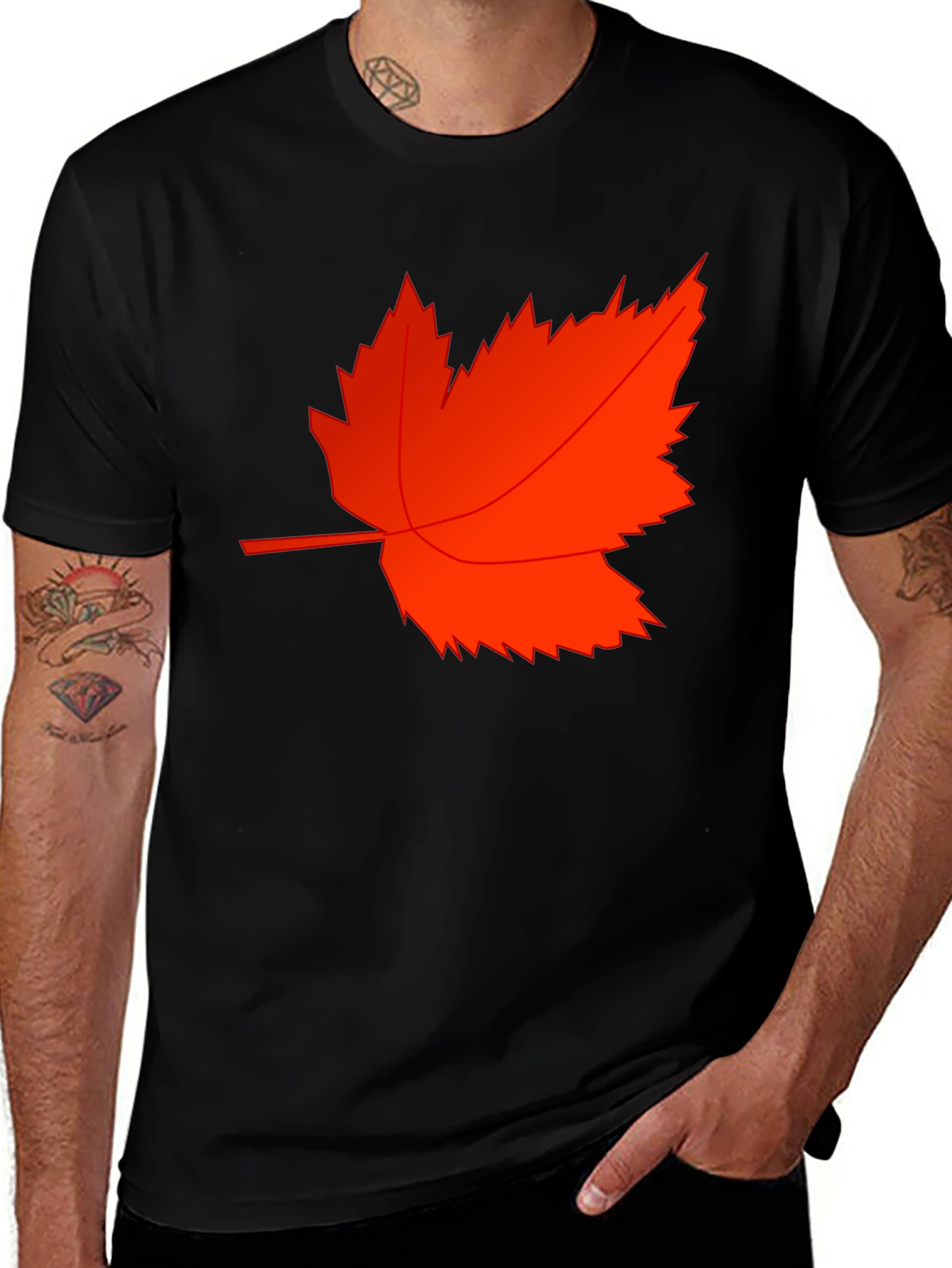 Variant 25 of Men's Black T-Shirt with Red Maple Leaf Design