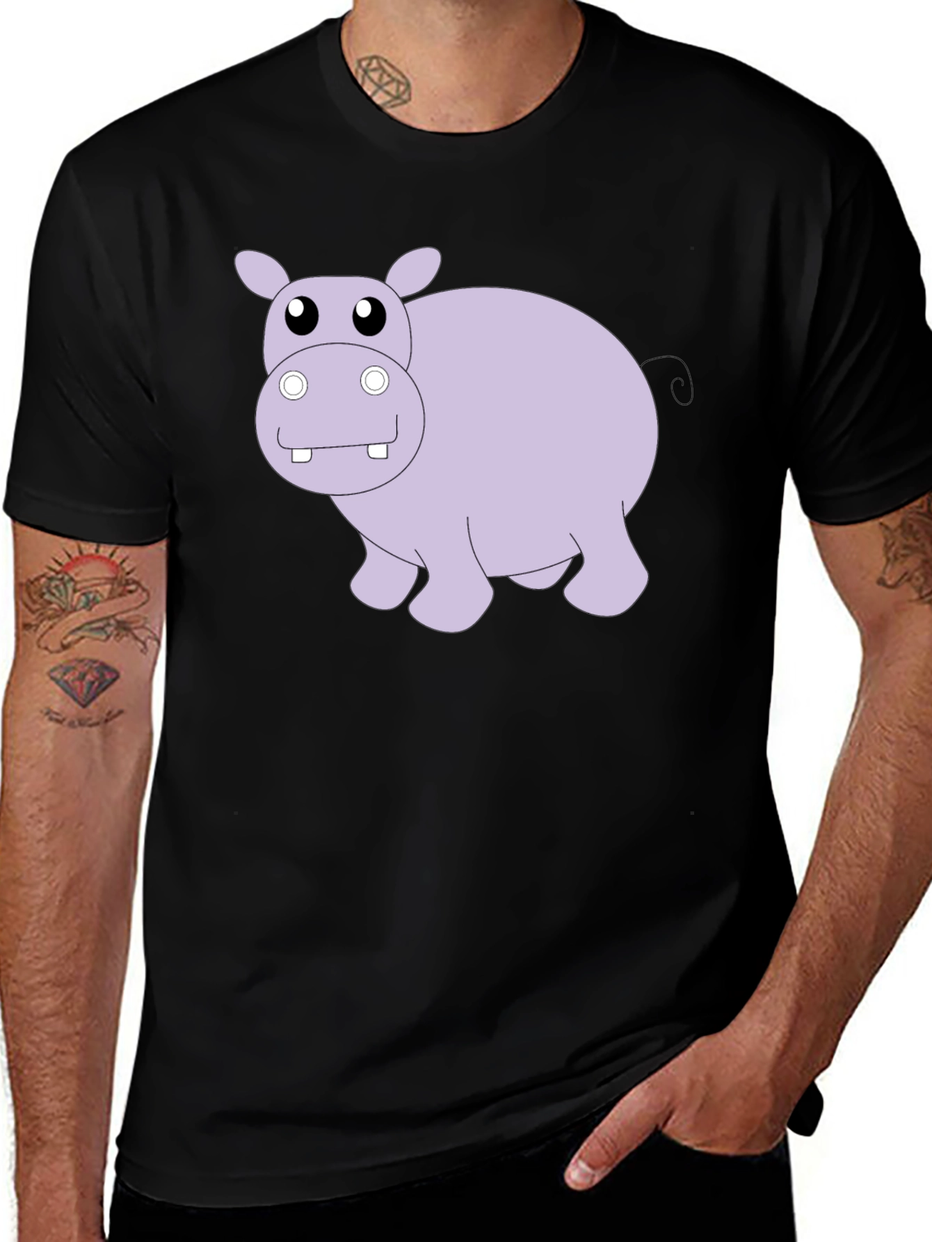 Variant 13 of Hippo Graphic Tee - Black Cotton Casual Shirt