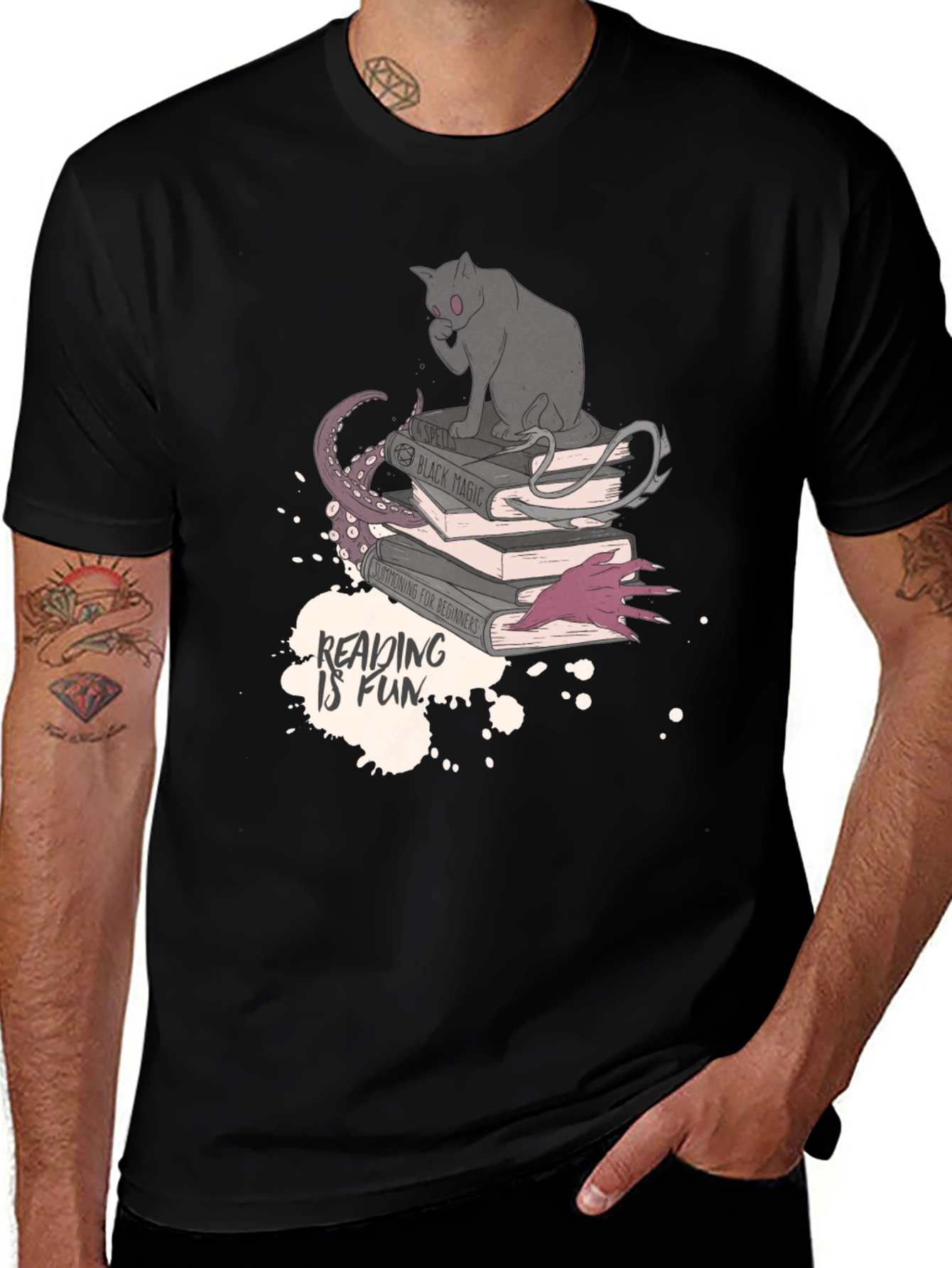 Variant 29 of Reading is Fun T-Shirt - Cat and Tentacle Book Design