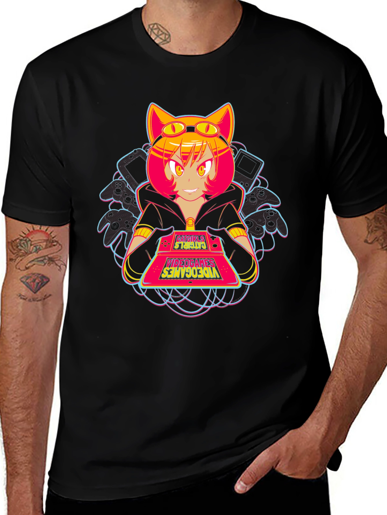 Variant 15 of Anime Catgirl Gamer T-Shirt