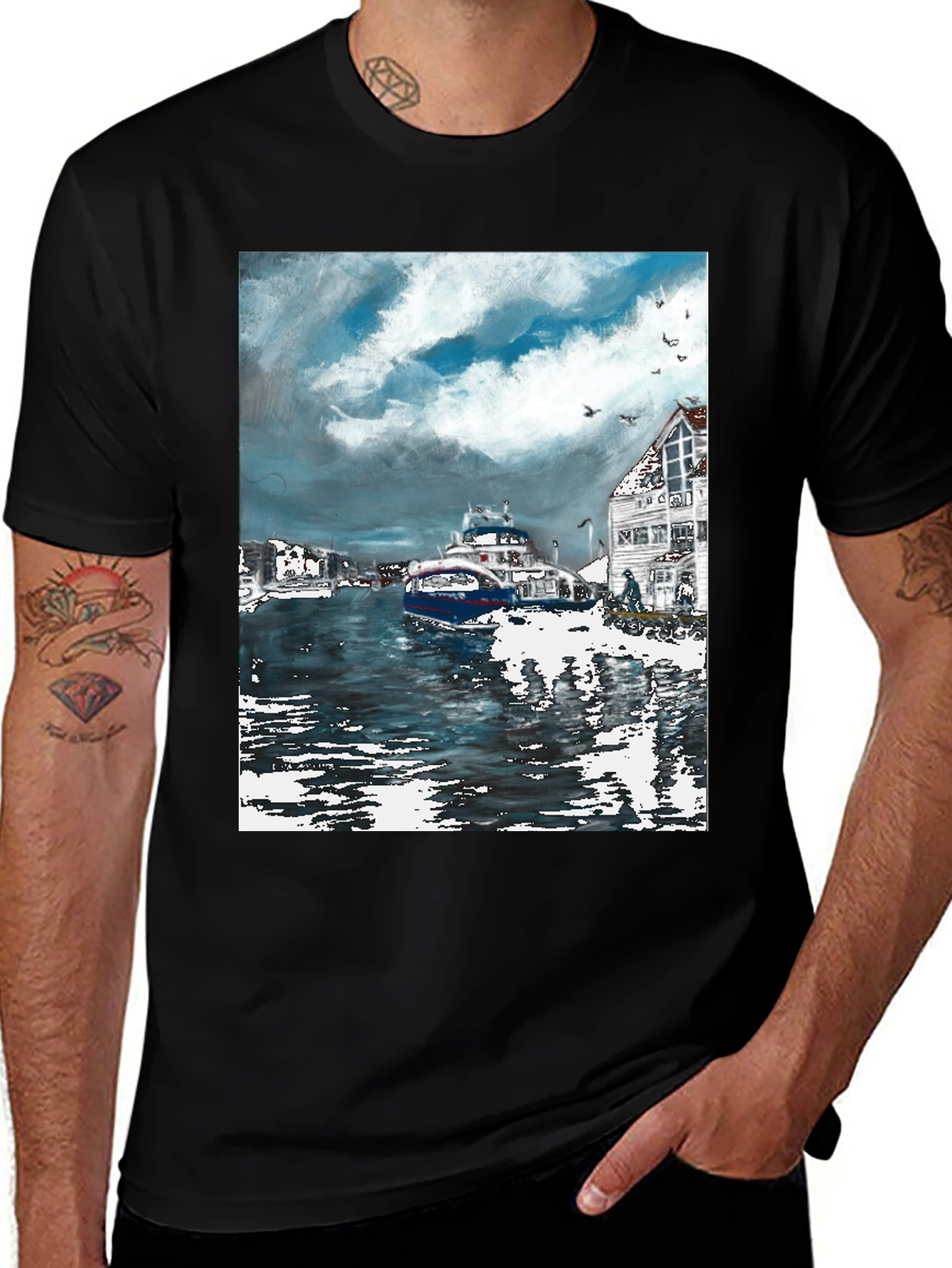 Variant 15 of Nautical Port Scene Graphic Tee
