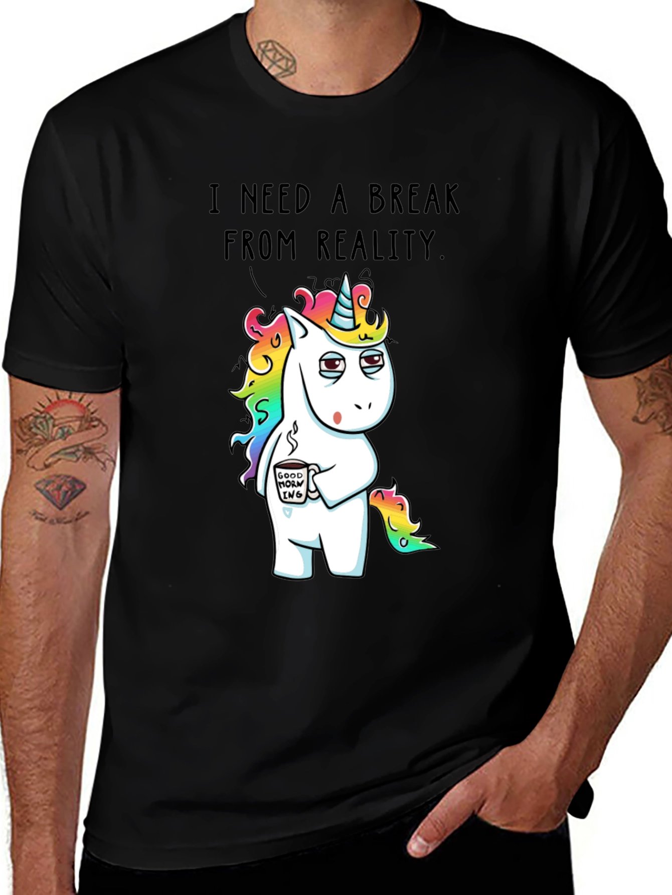 Variant 23 of Funny Unicorn 'Break From Reality' Graphic T-Shirt