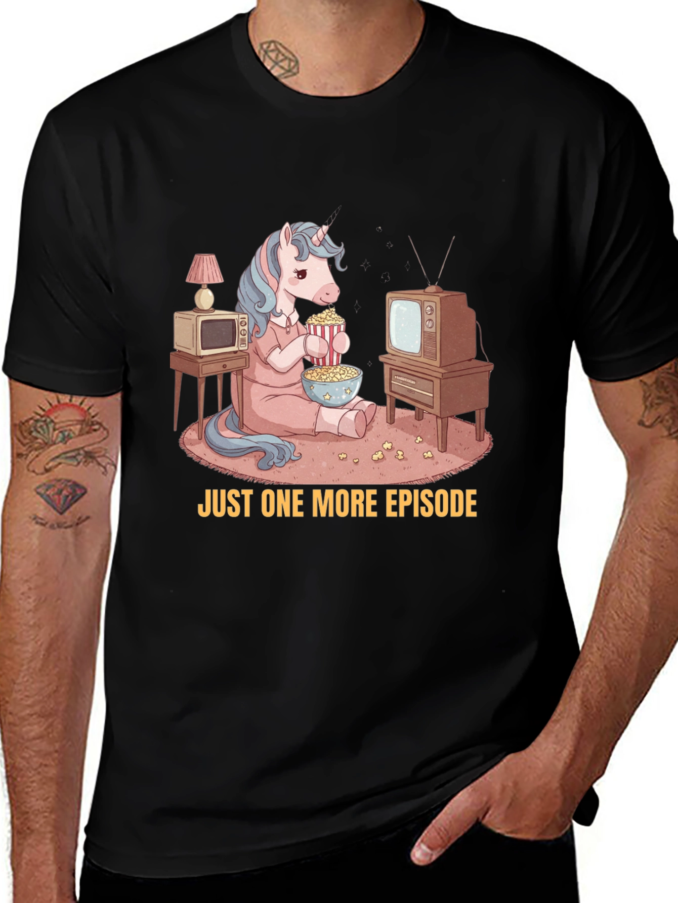 Variant 19 of Unicorn Watching TV T-Shirt - "Just One More Episode"
