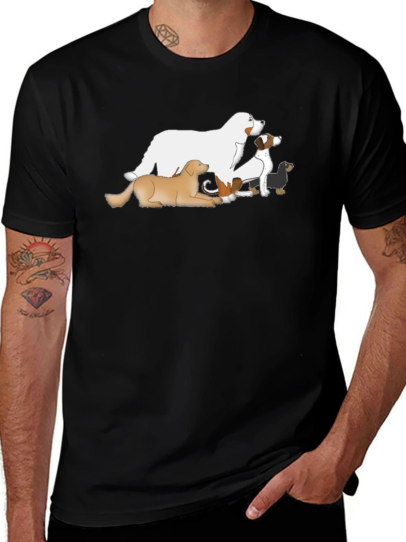 Variant 28 of Dog Breed Cartoon T-Shirt - Black
