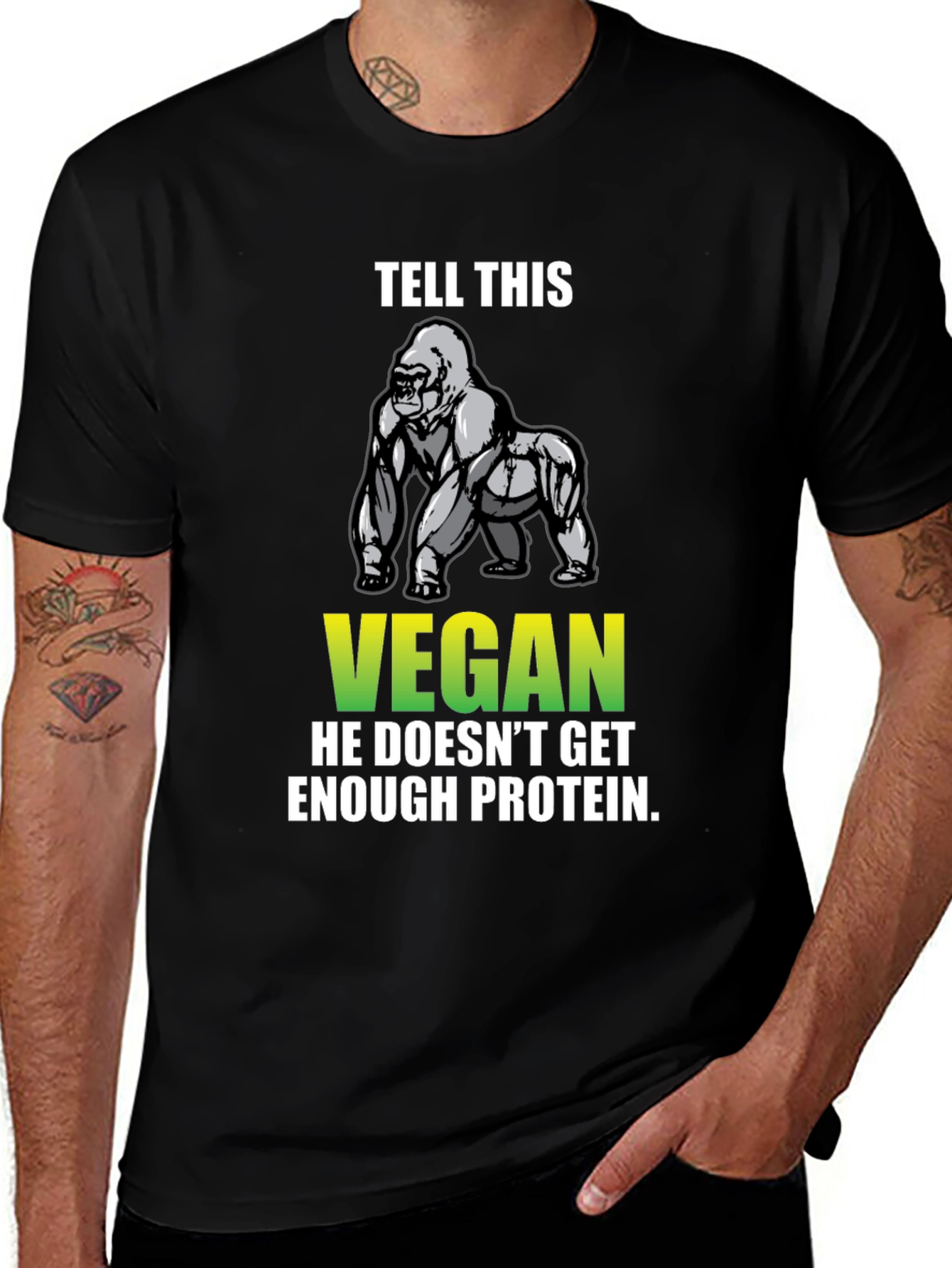 Vegan Protein Gorilla Graphic T-Shirt - Black