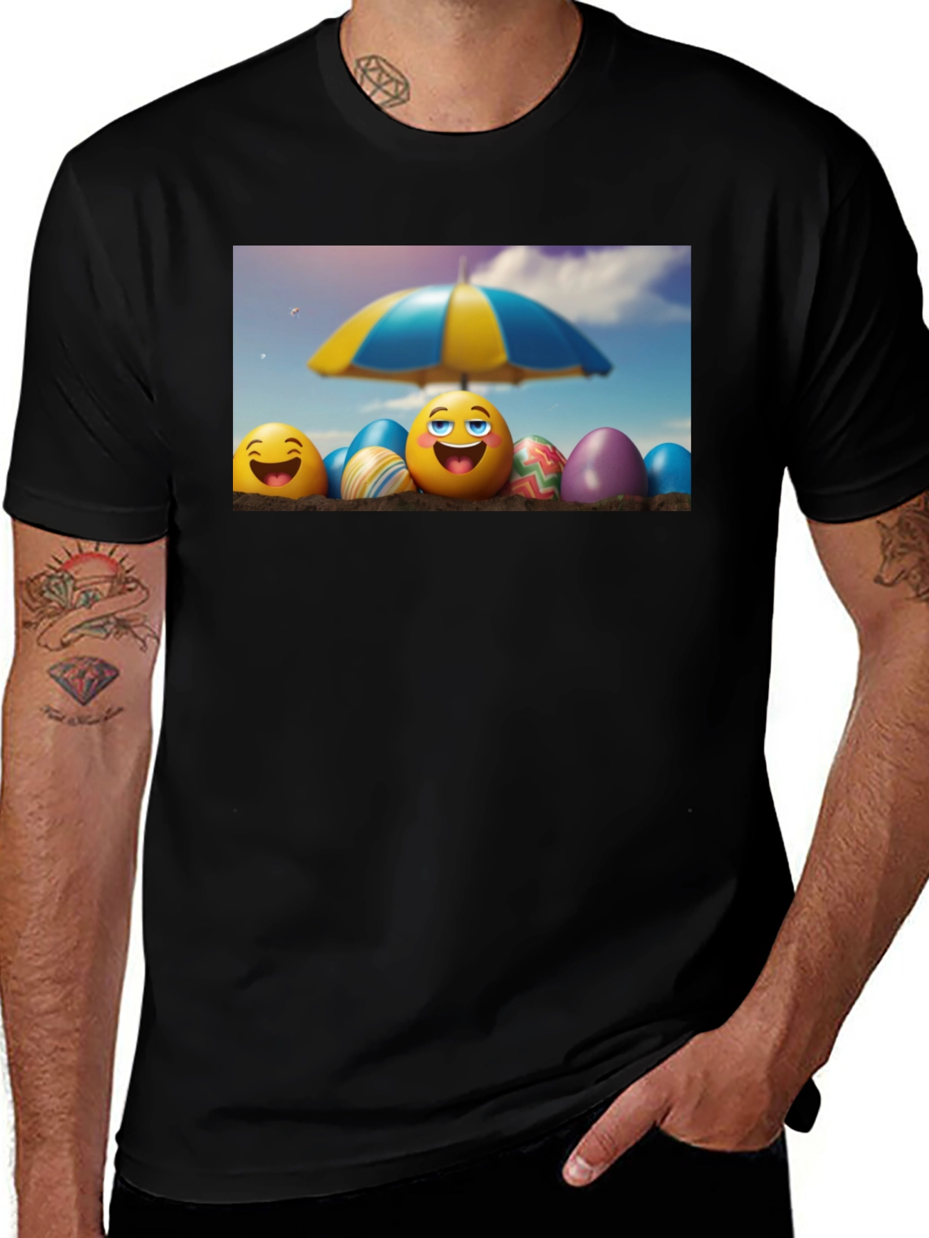 Variant 20 of Emoji Beach Day Black T-Shirt