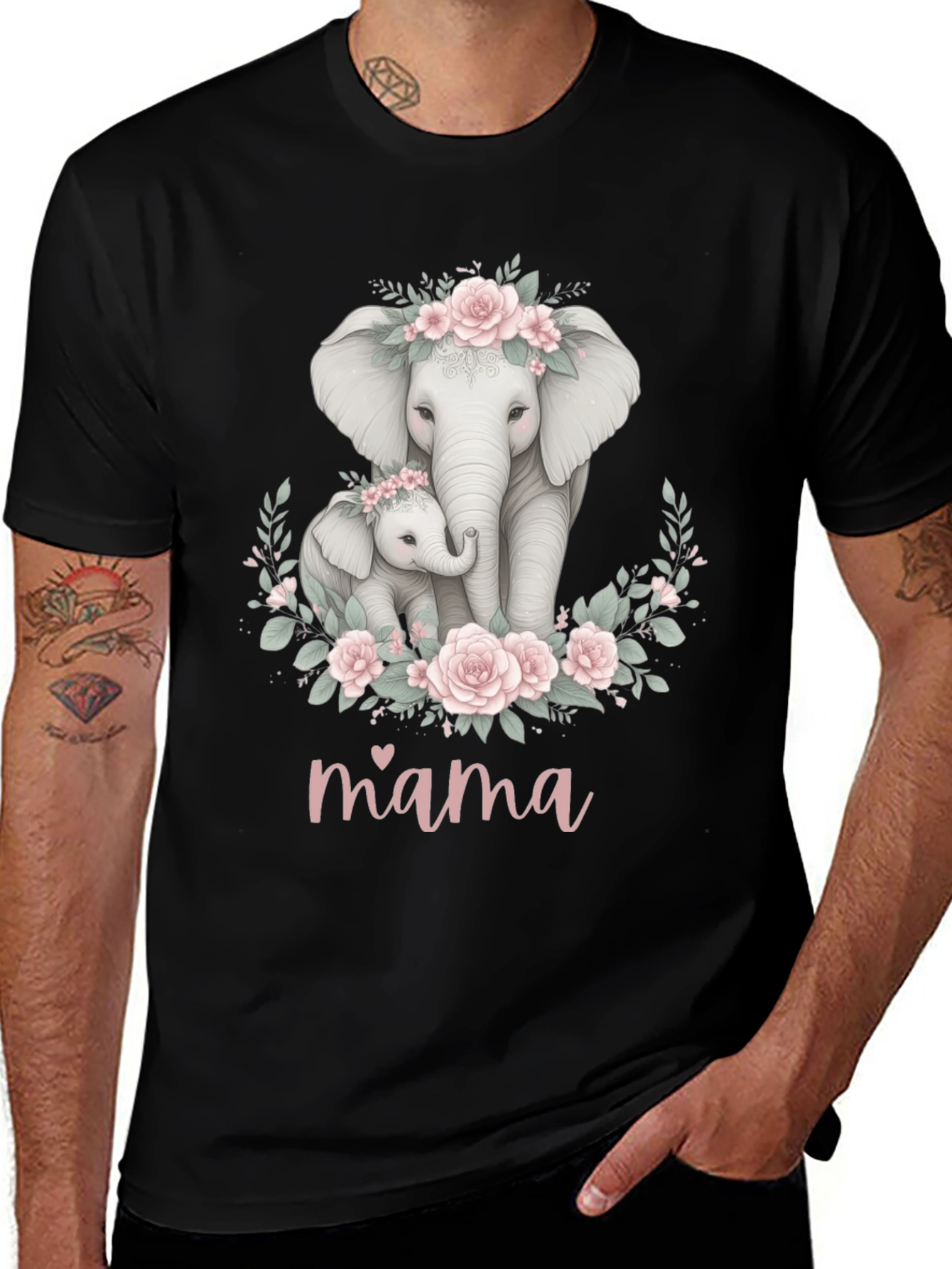 Variant 10 of Mama Elephant Floral T-Shirt - Adorable Mom Gift