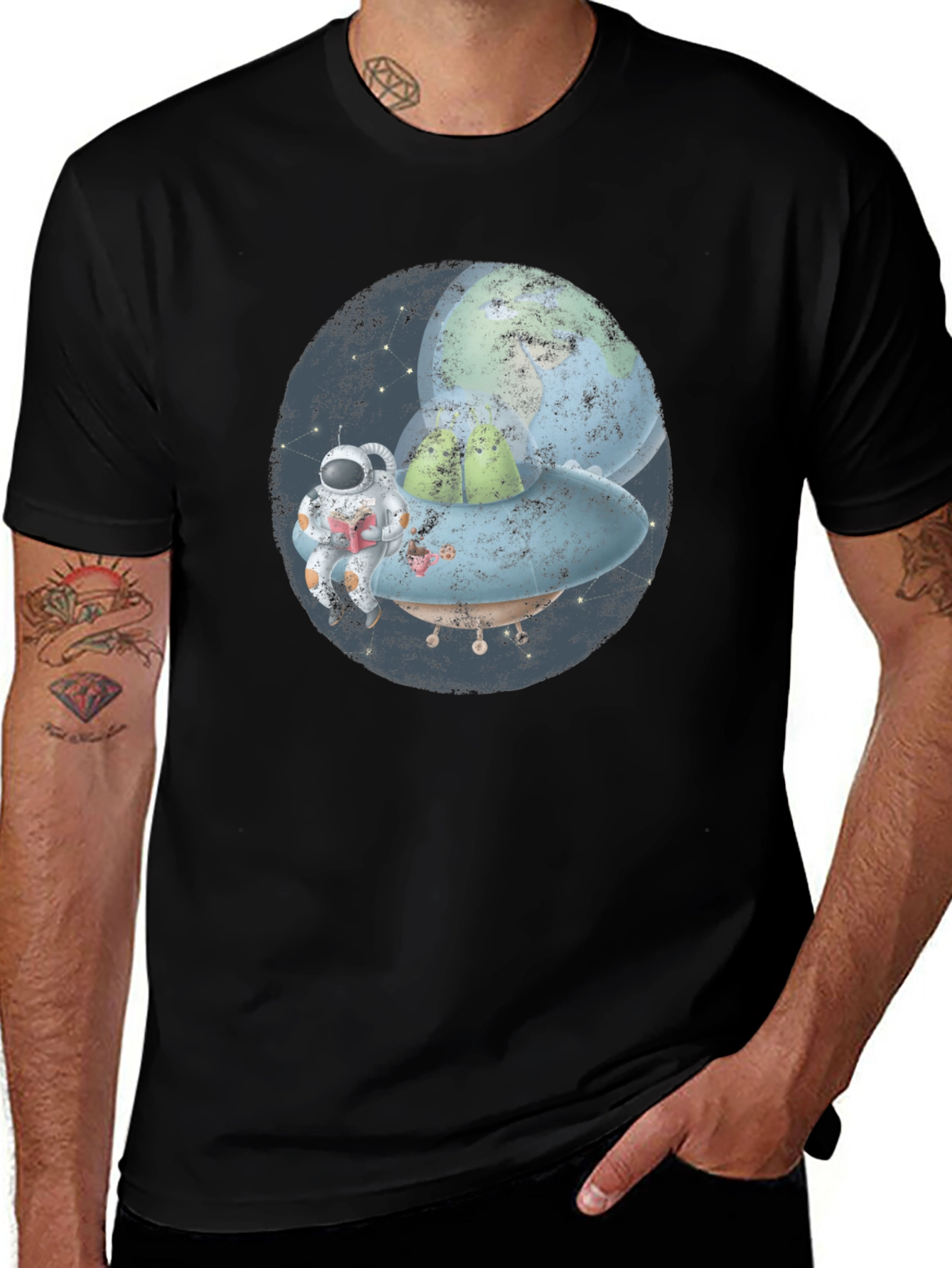 Variant 24 of Astronaut & Planet Graphic Black T-Shirt