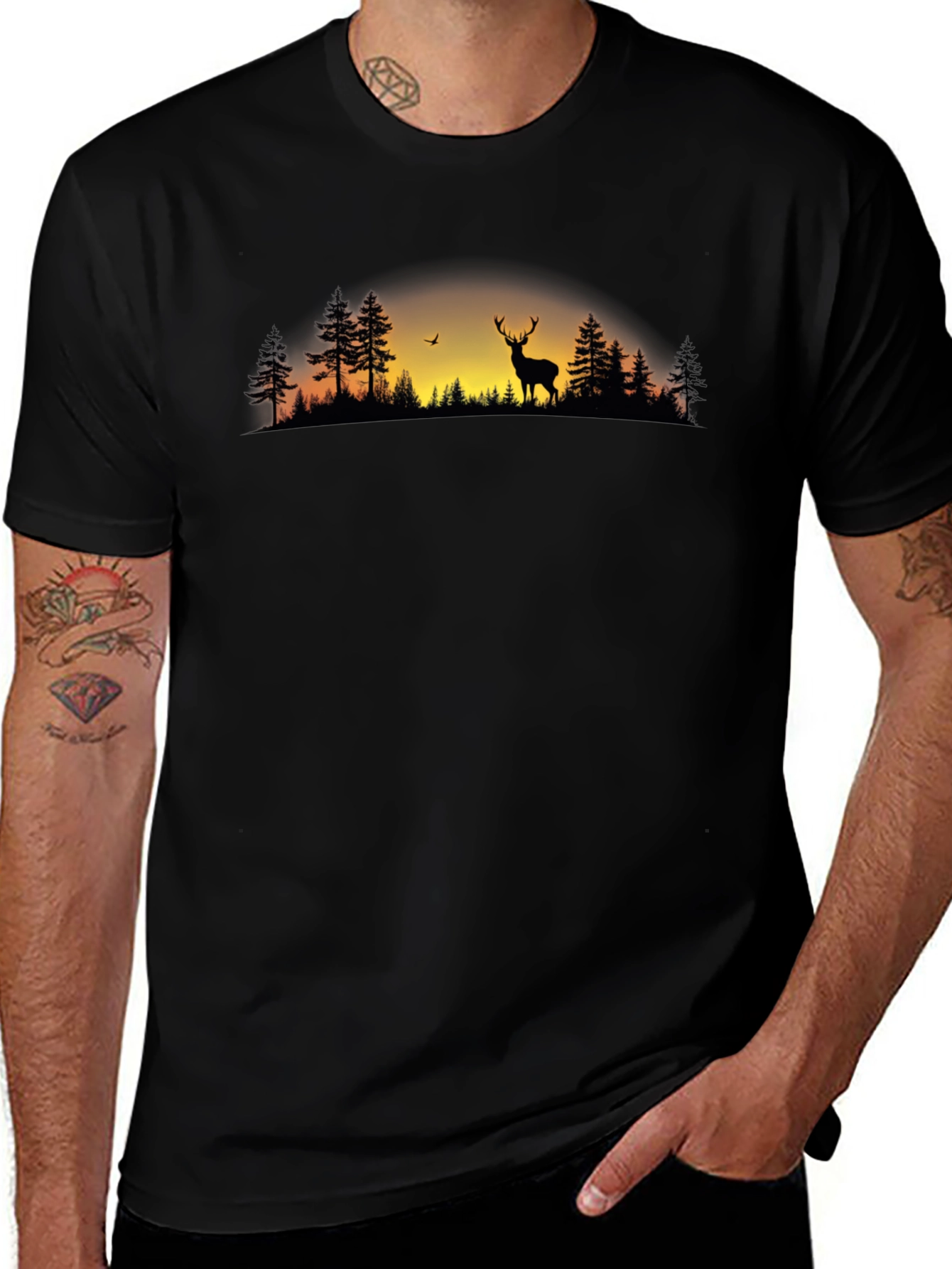 Variant 21 of Nature Deer Silhouette Black T-Shirt