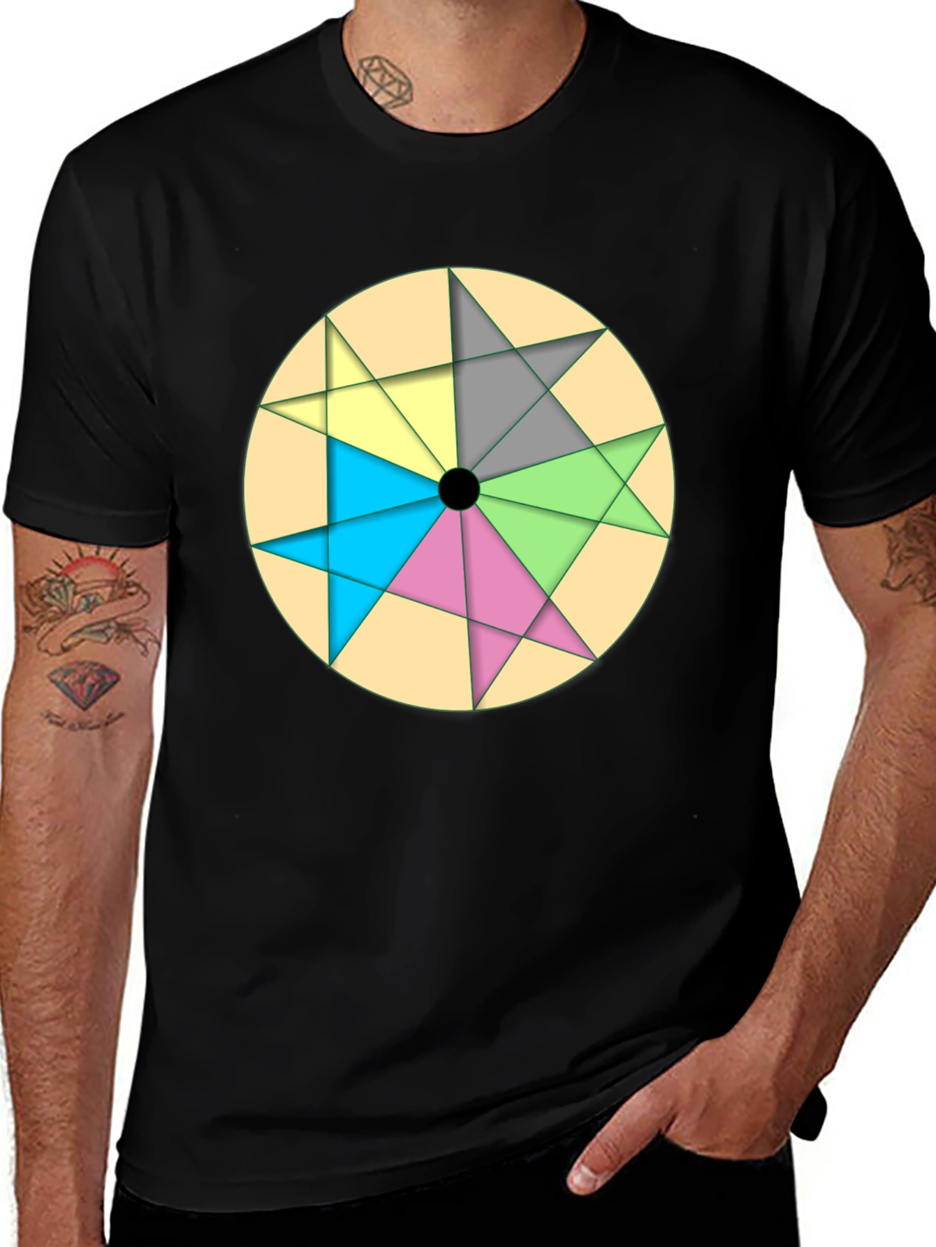 Variant 18 of Geometric Star Circle Graphic Tee - Black
