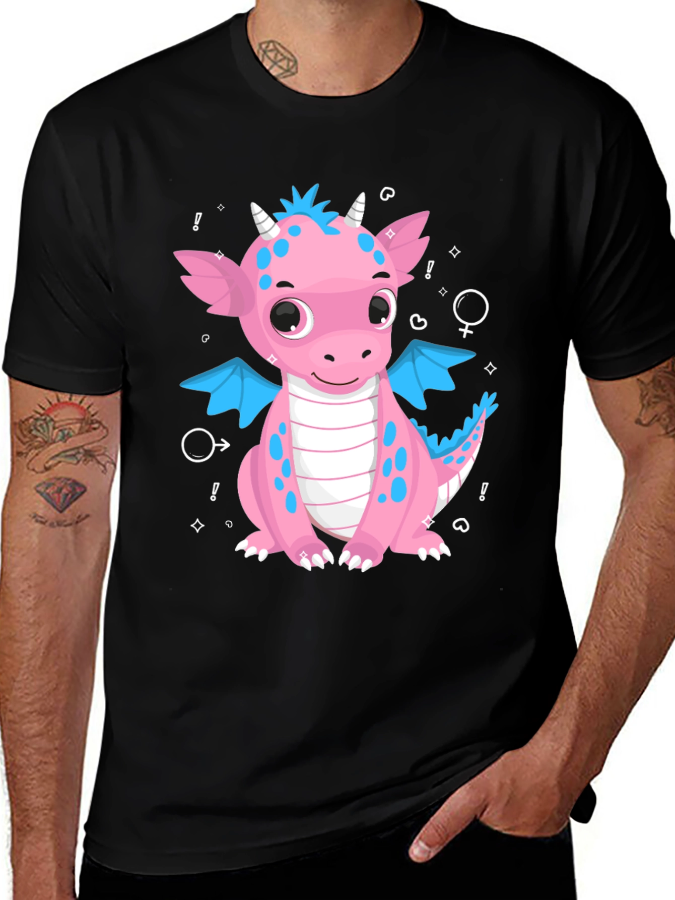 Cute Pink & Blue Dragon Graphic T-Shirt